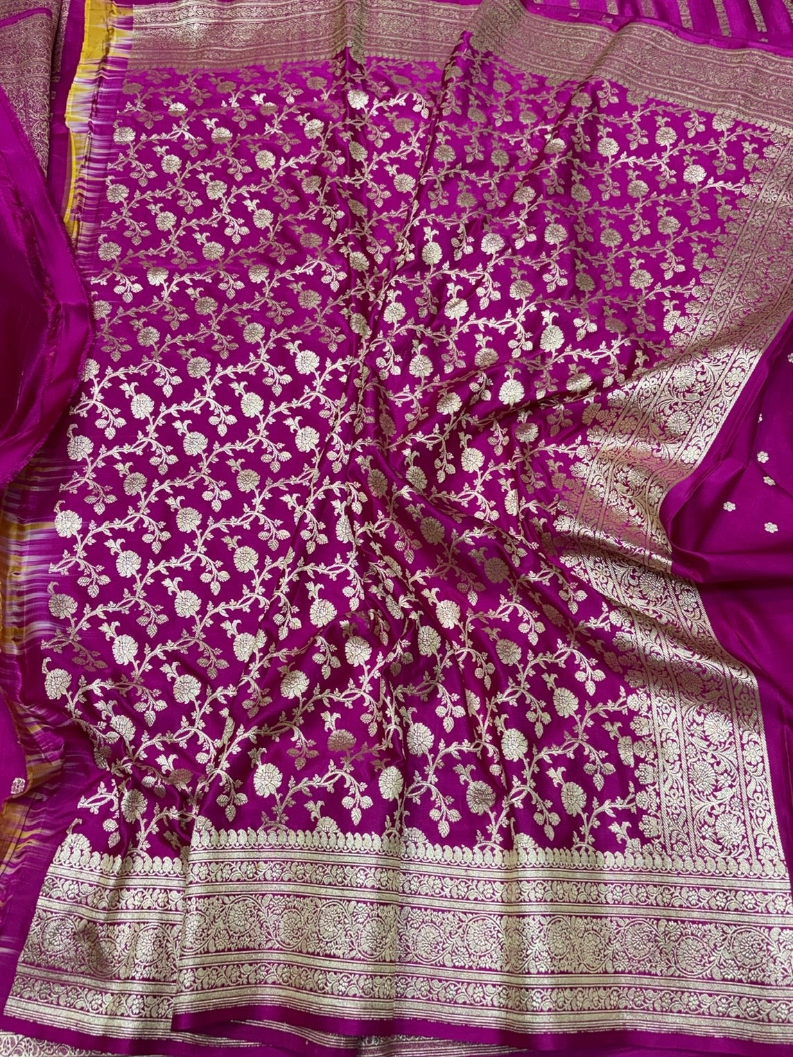 Rani Pink Handwoven Vintage Pure Banarasi Satin Silk Saree