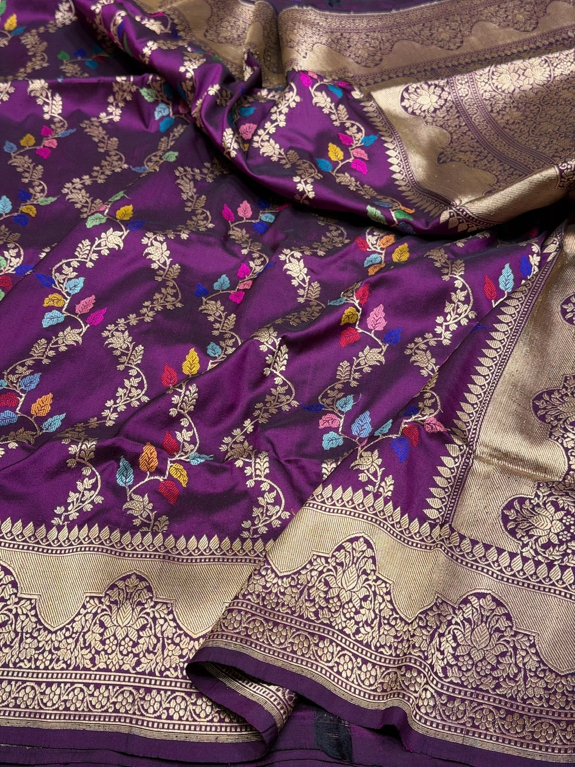 Magenta Handwoven Pure Banarasi Silk Saree in Kadwa Weave | Authentic Katan Mulberry Silk