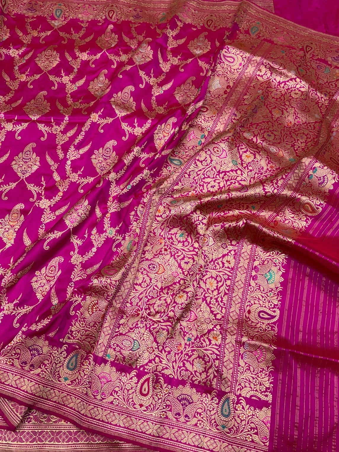 Rani Pink Handwoven Pure Banarasi Silk Saree