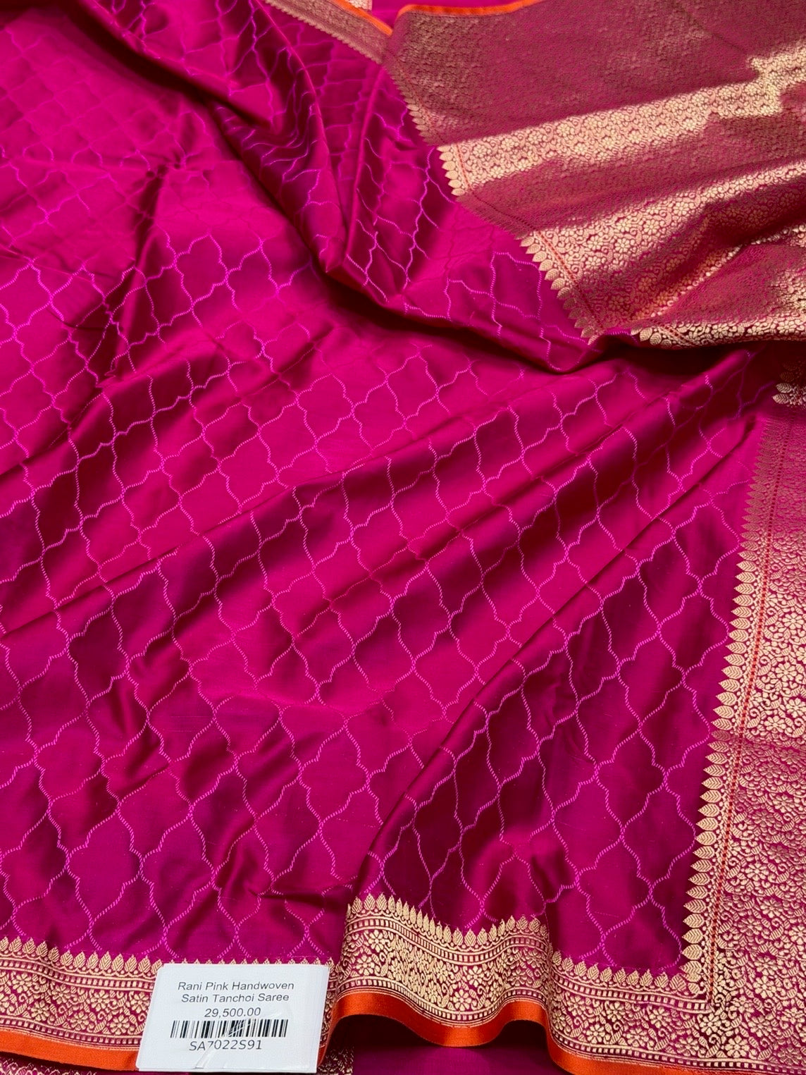 Rani Pink Handwoven Pure Banarasi Satin Tanchoi Silk Saree