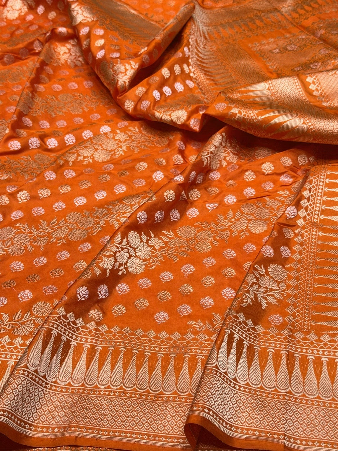Orange Handwoven Pure Banarasi Silk Saree