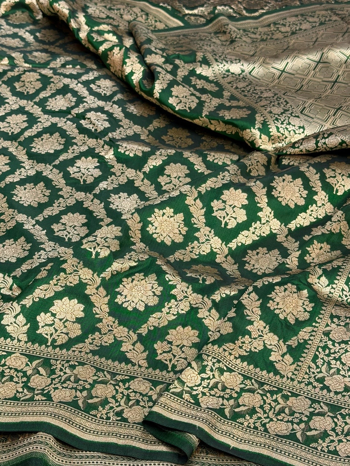 Bottle Green Banarasi Pure Katan Silk Saree