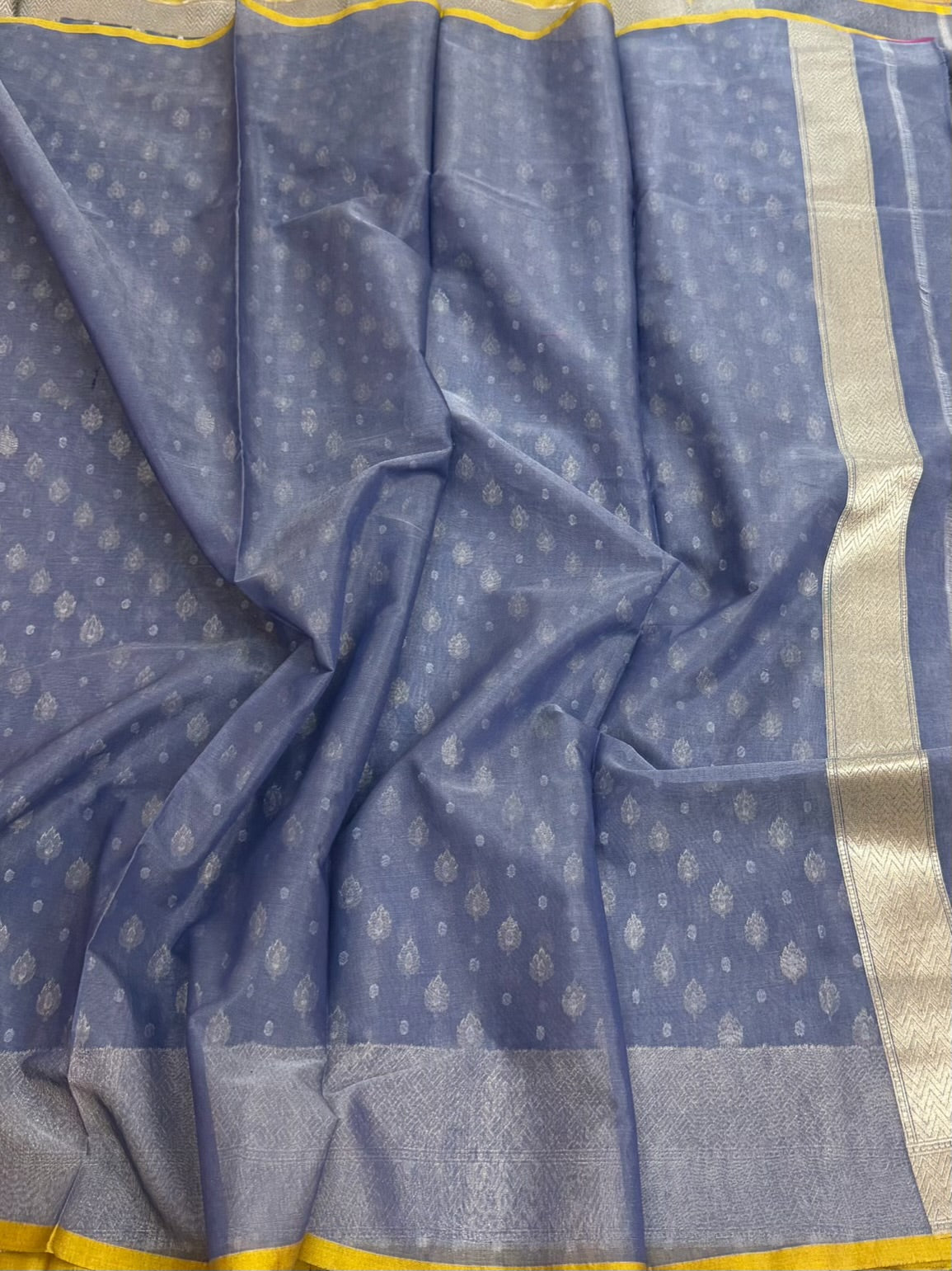 Bluish Grey Pure Banarasi Kora Cotton Saree