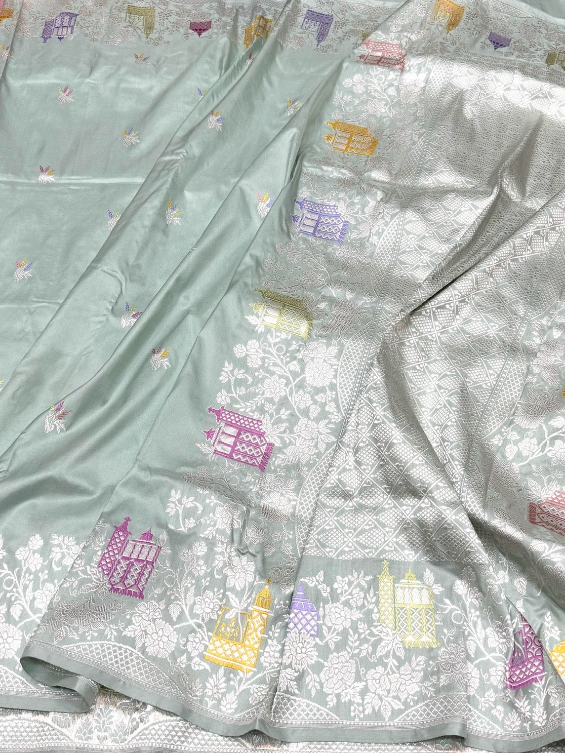 Powder Blue Handwoven Pure Banarasi Silk Saree