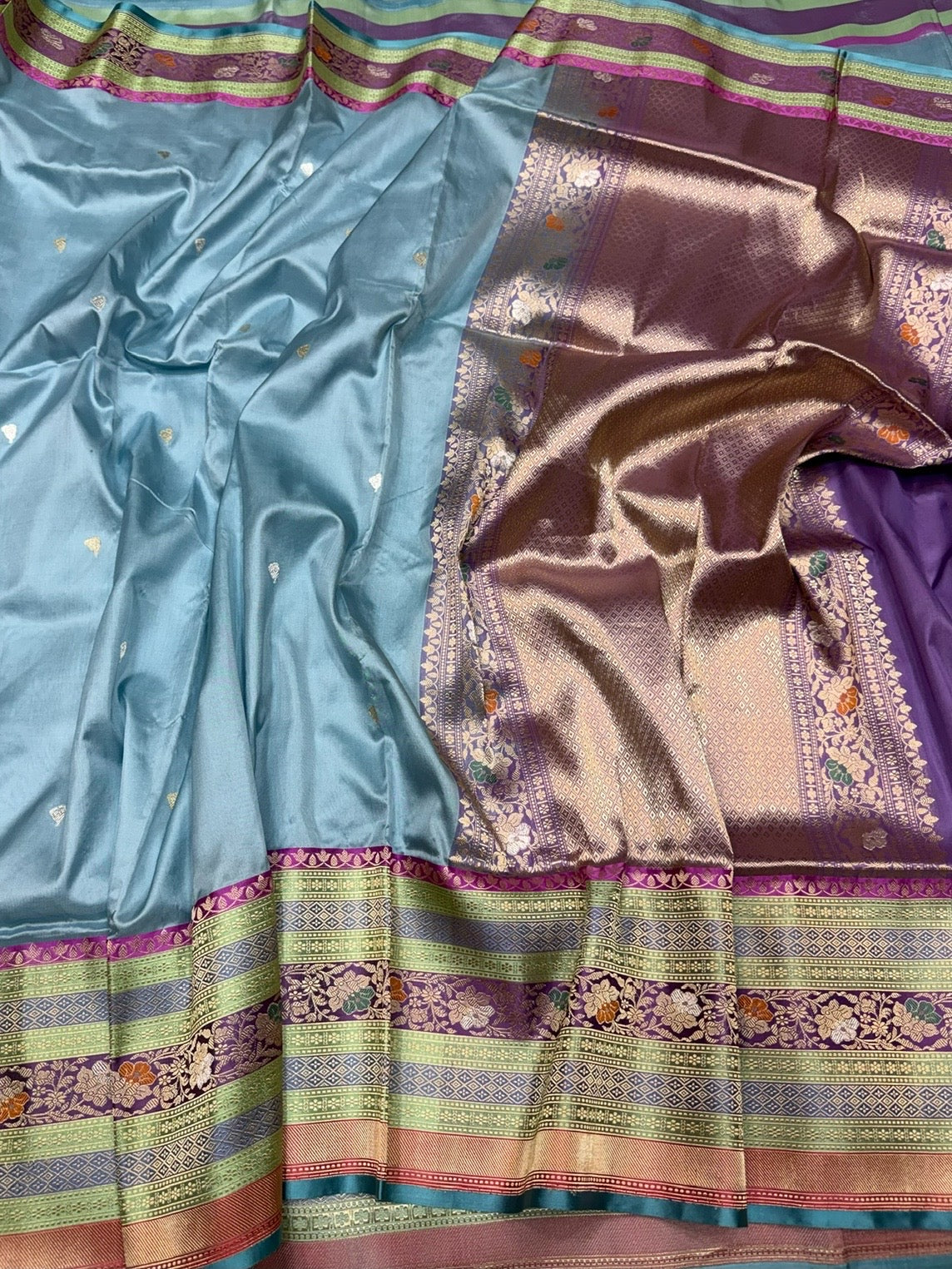 Powder Blue Handwoven Pure Banarasi Silk Saree