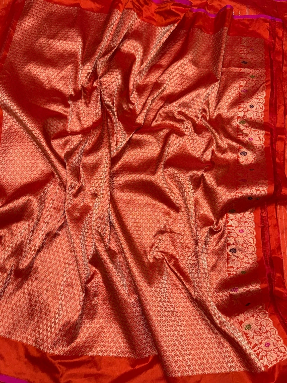 Orange Handwoven Pure Banarasi Silk Saree
