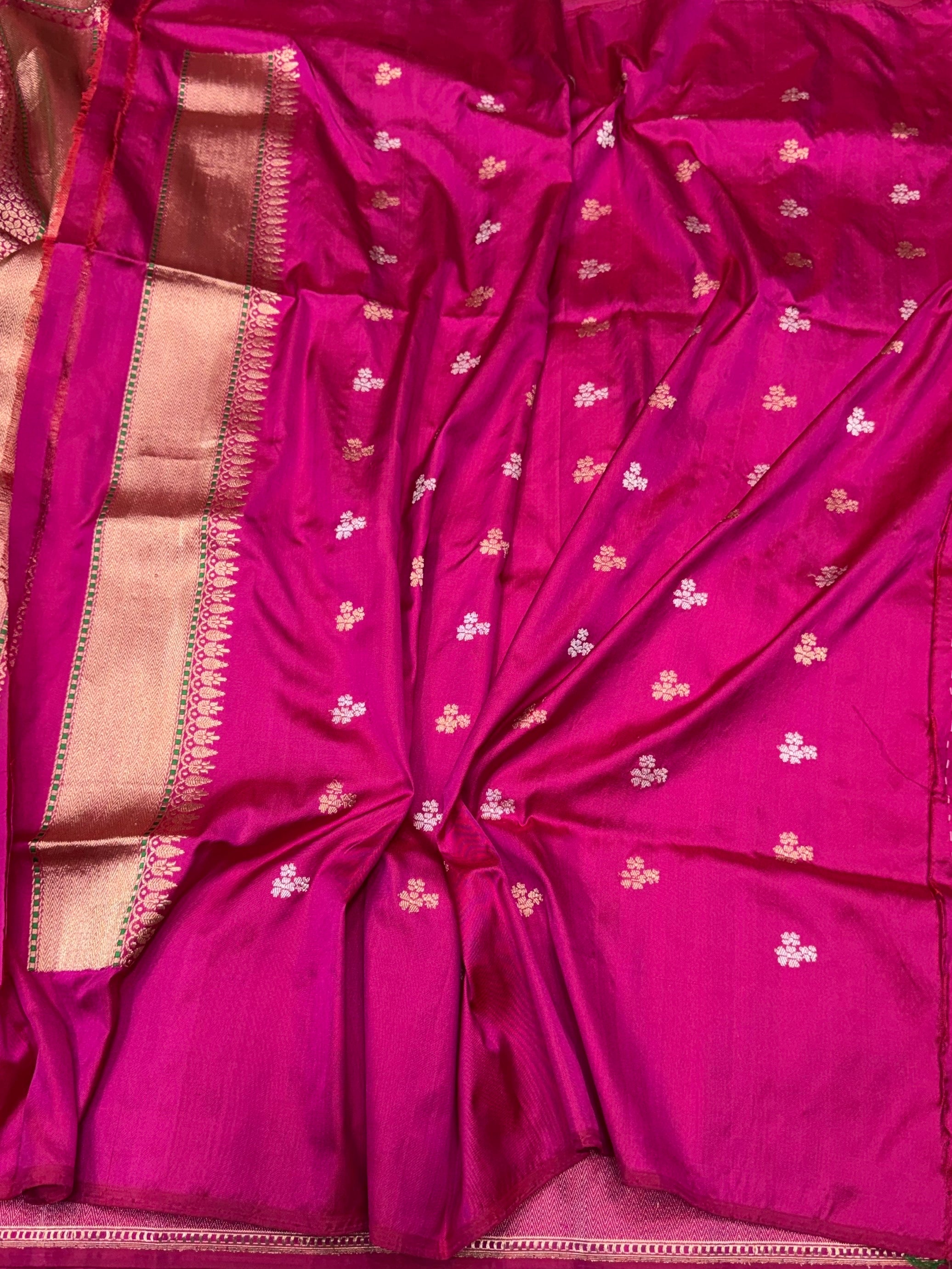 Rani Pink Handwoven Pure Banarasi Rangkaat Silk Saree – Meenakari Design, Pure Katan-Mulberry Silk