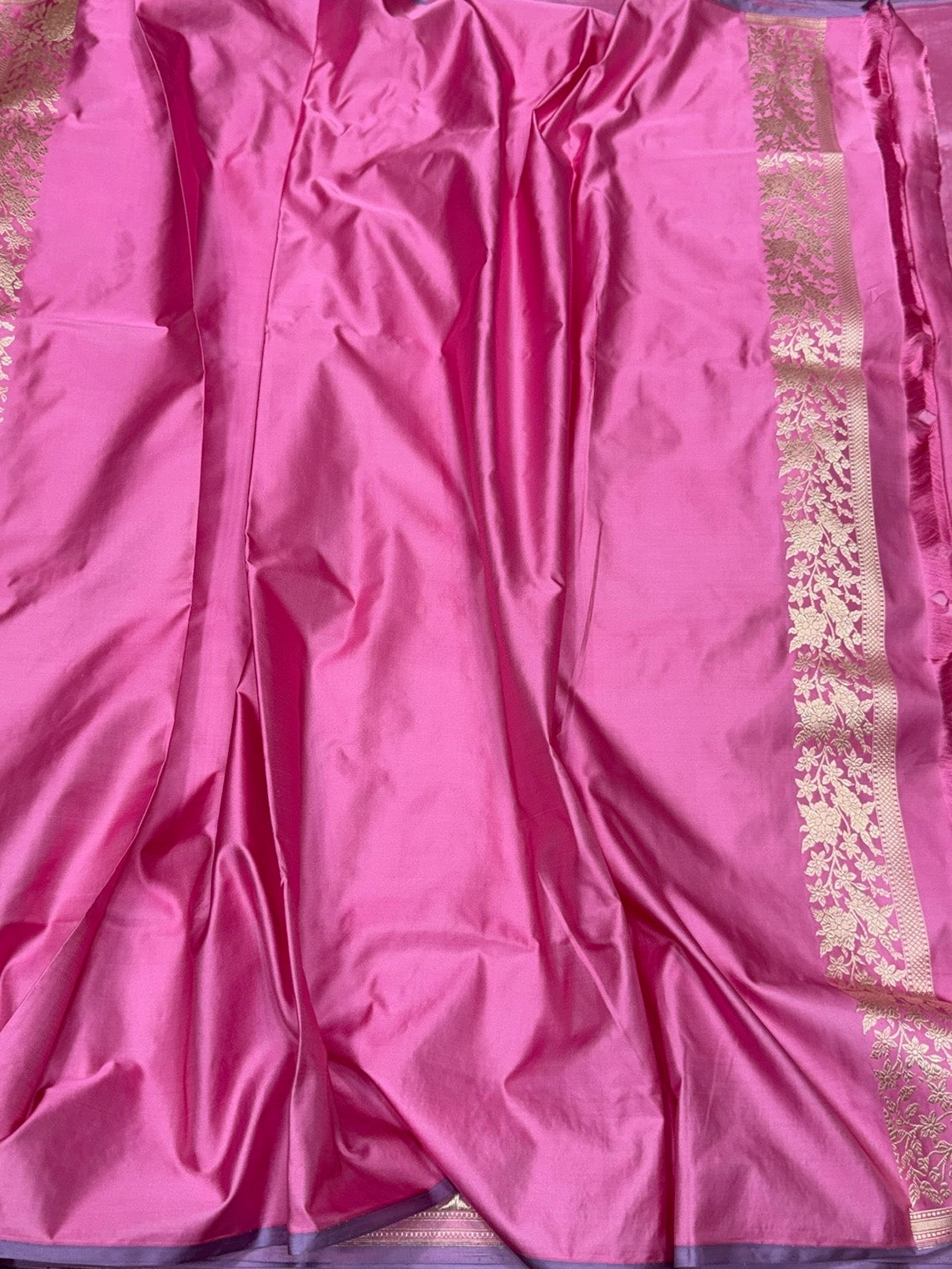 Baby Pink Handwoven Pure Banarasi Satin Tanchoi Silk Saree β 100% Pure Satin Silk, Kadwa Weave