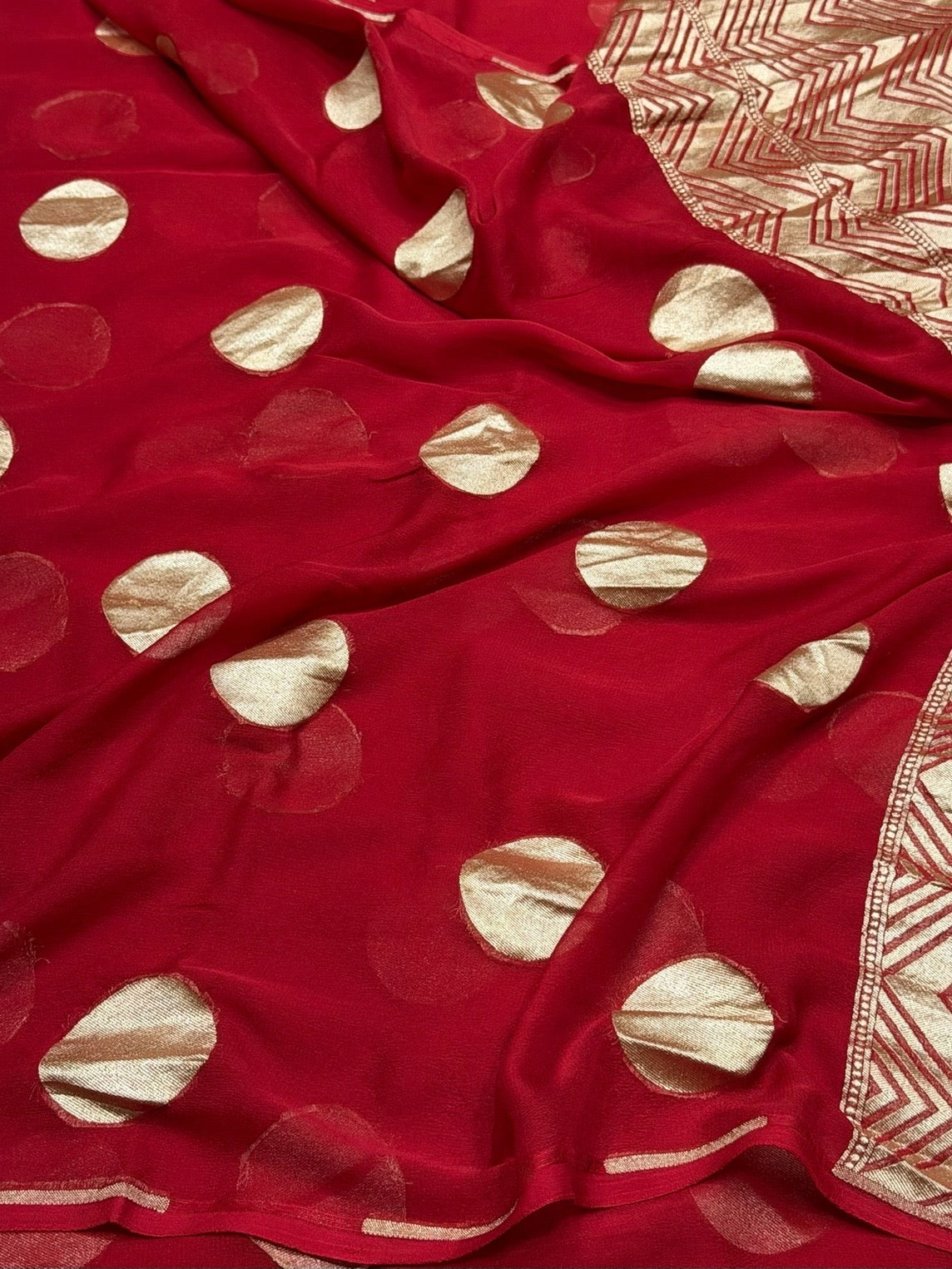 Red Banarasi Pure Chiffon Georgette Saree – Luxury Cutwork Brocade Festive Saree