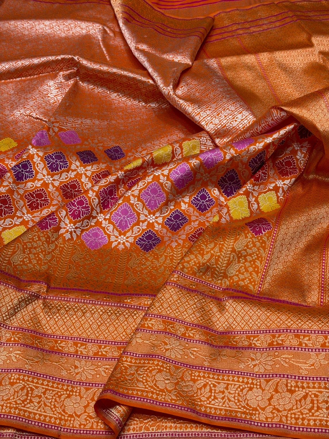 Orange Handwoven Pure Banarasi Silk Saree
