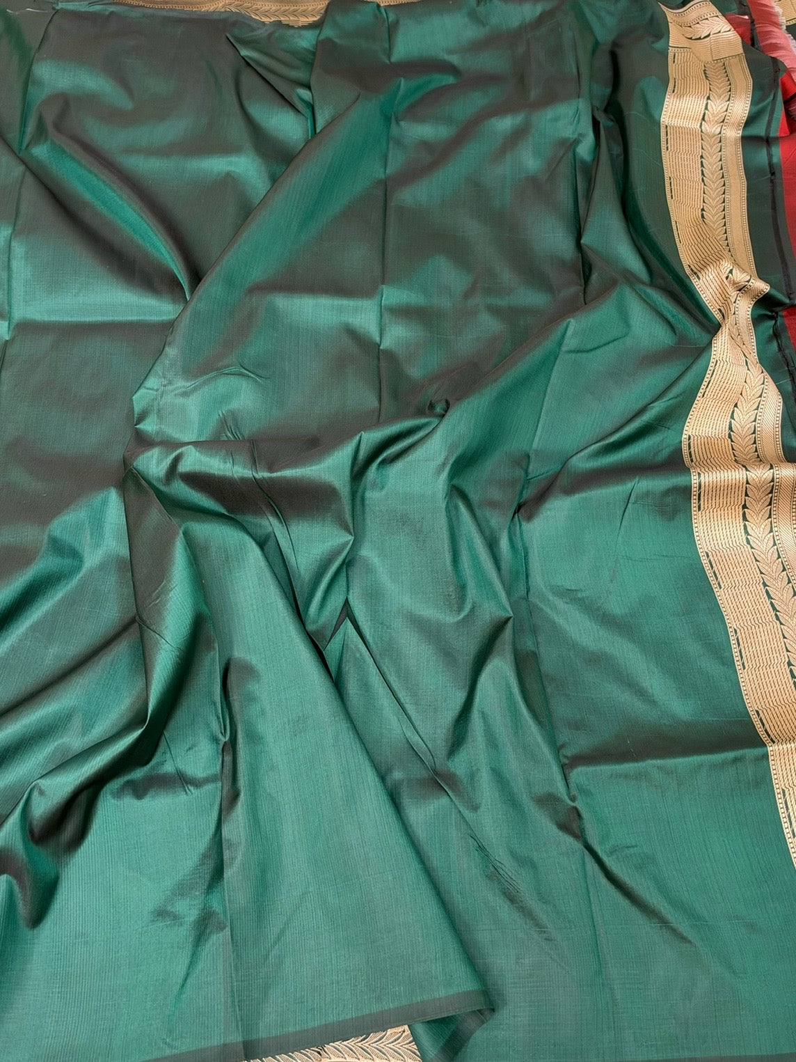 Bottle Green Minakari Banarasi Pure Katan Silk Saree