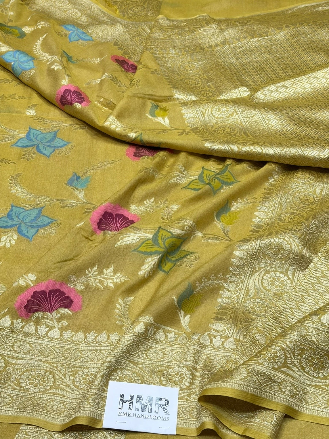 Mustard Yellow Banarasi Pure Tussar Georgette Saree