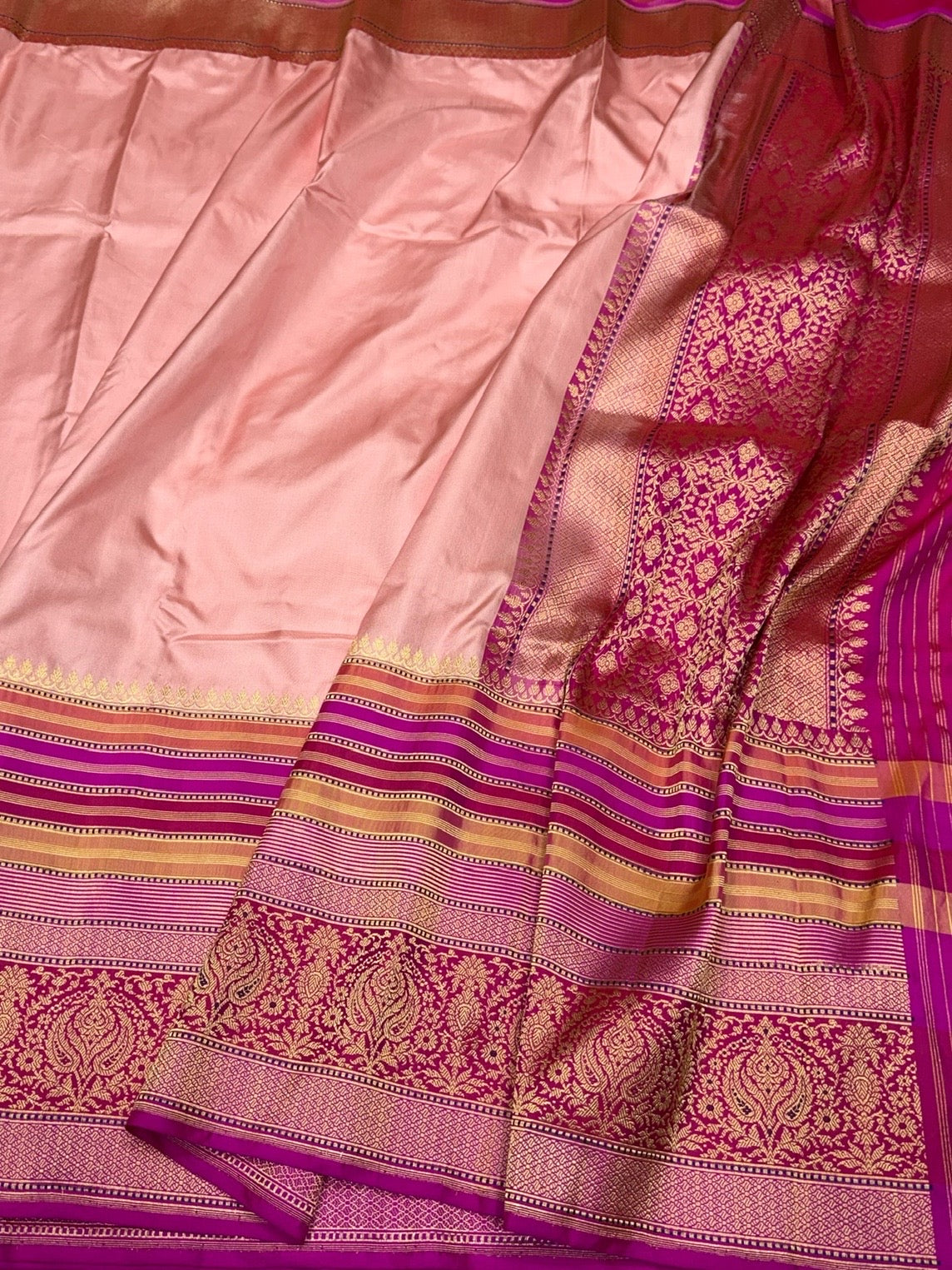 Peach Handwoven Pure Banarasi Ektara Silk Saree – Luxury Kadwa Weave