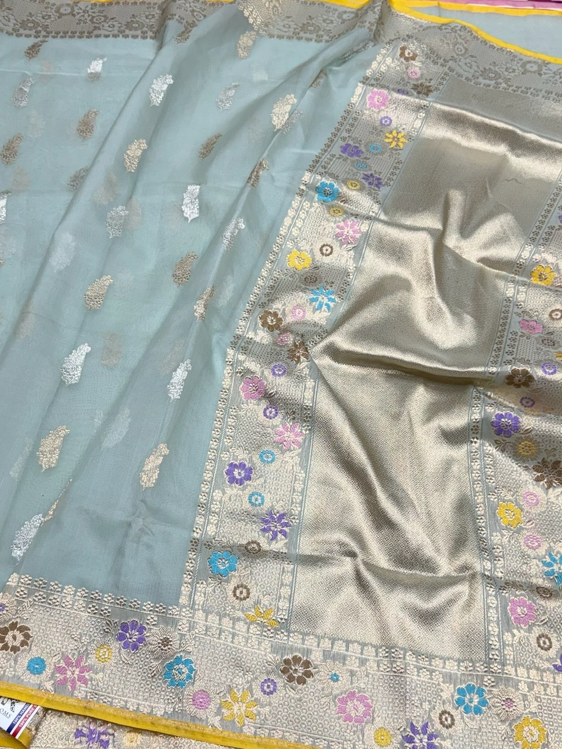 Ocean Blue Handwoven Banarasi Pure Organza Silk Saree