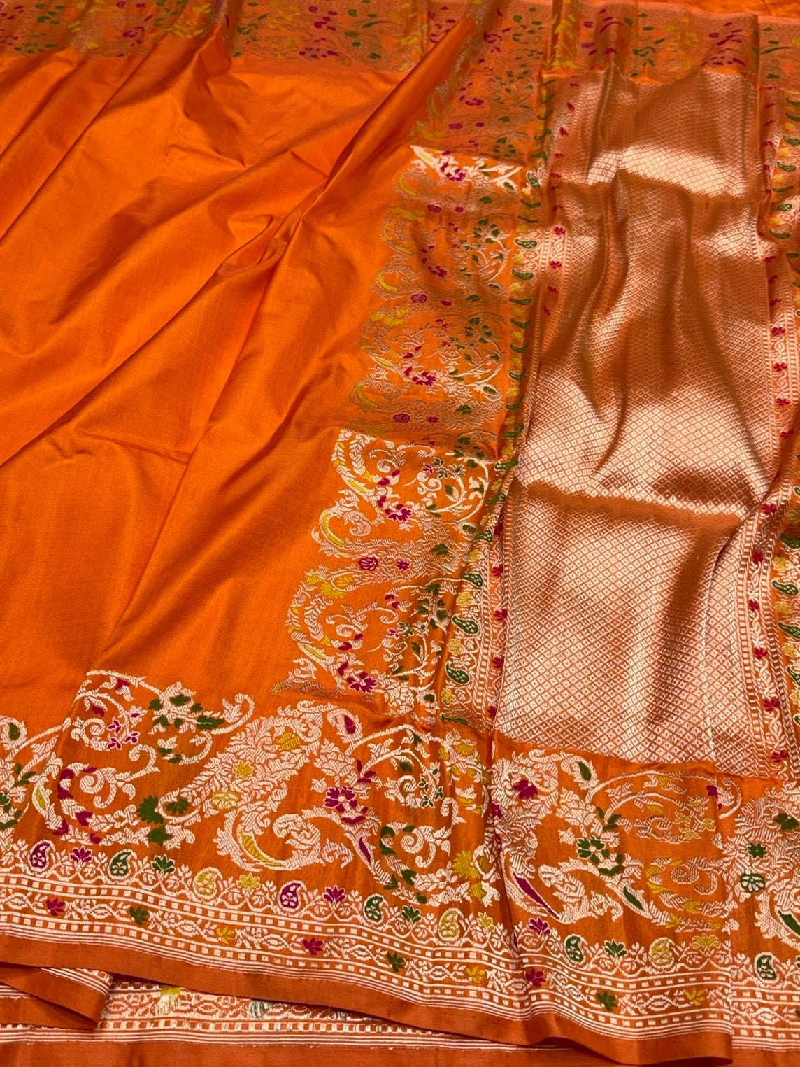 Orange Pure Banarasi Ektara Silk Saree