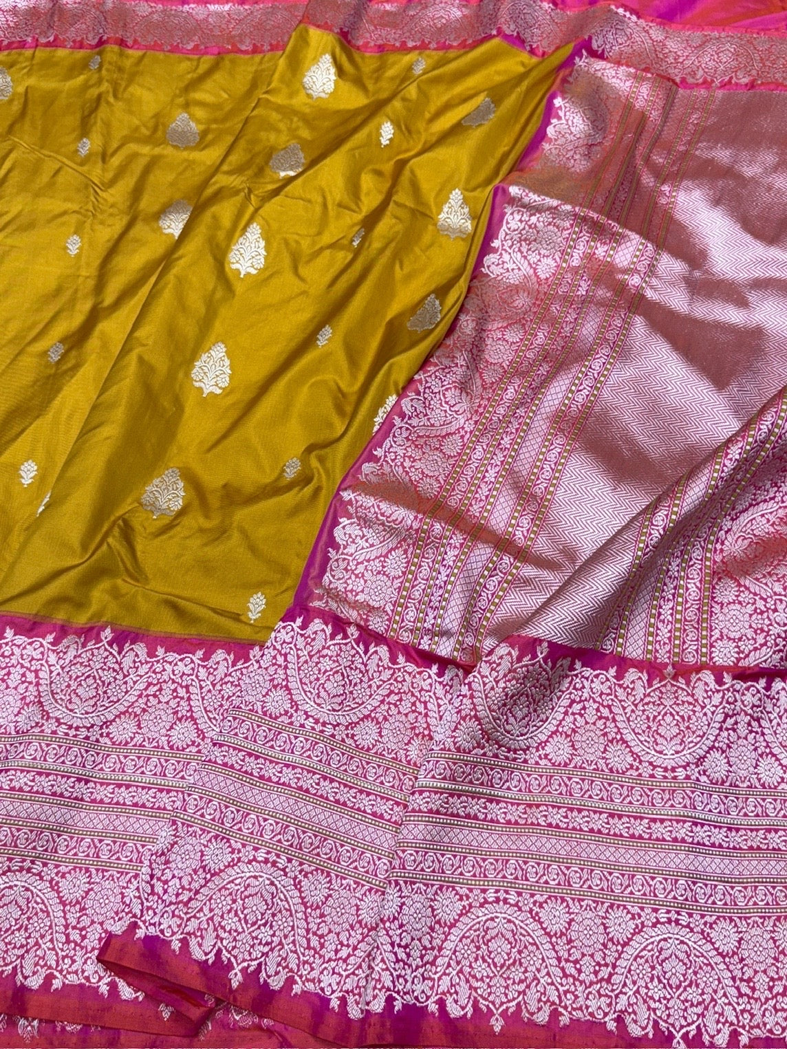 Mustard Yellow Handwoven Pure Banarasi Ektara Silk Saree