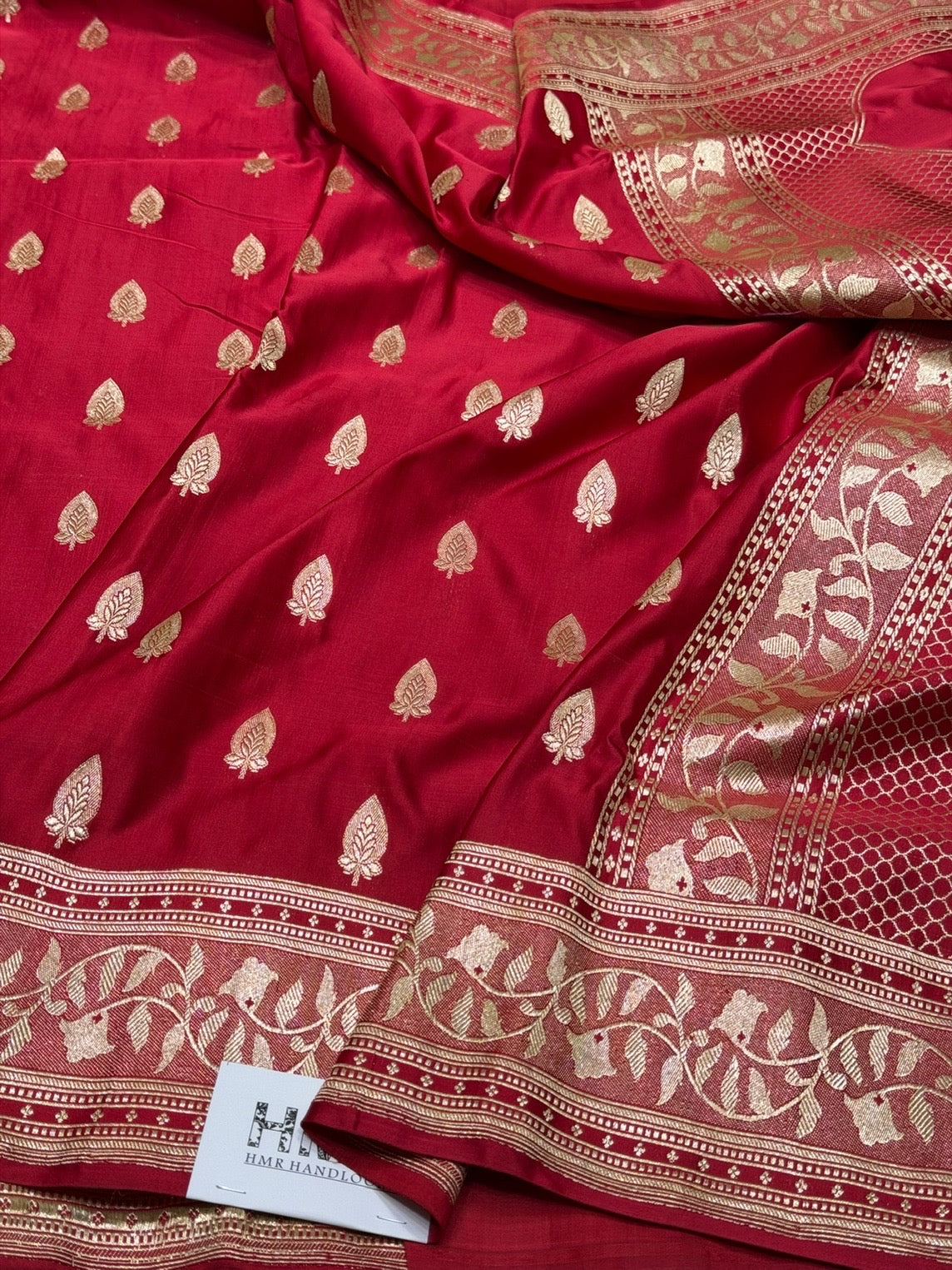 Red Handwoven Vintage Pure Banarasi Satin Silk Saree