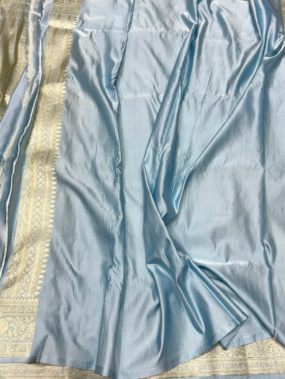 Bluish Grey Handwoven Vintage Pure Banarasi Satin Silk Saree