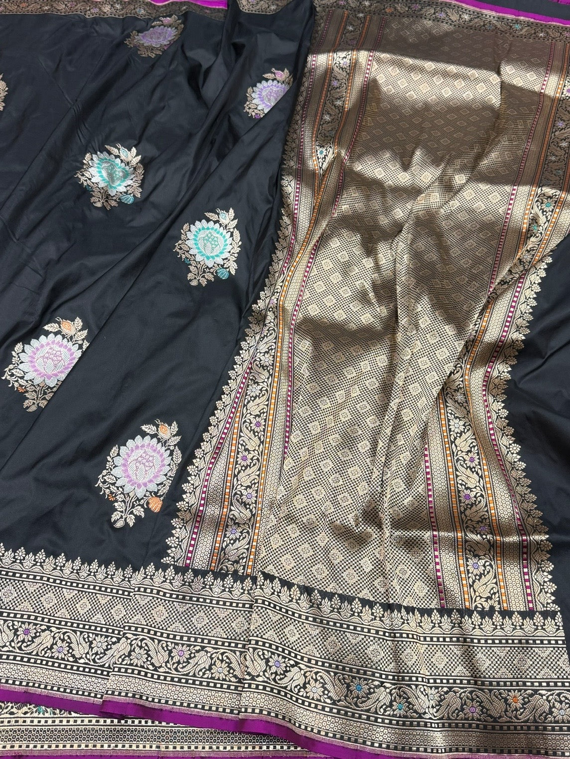 Black Handwoven Pure Silk Banarasi Saree