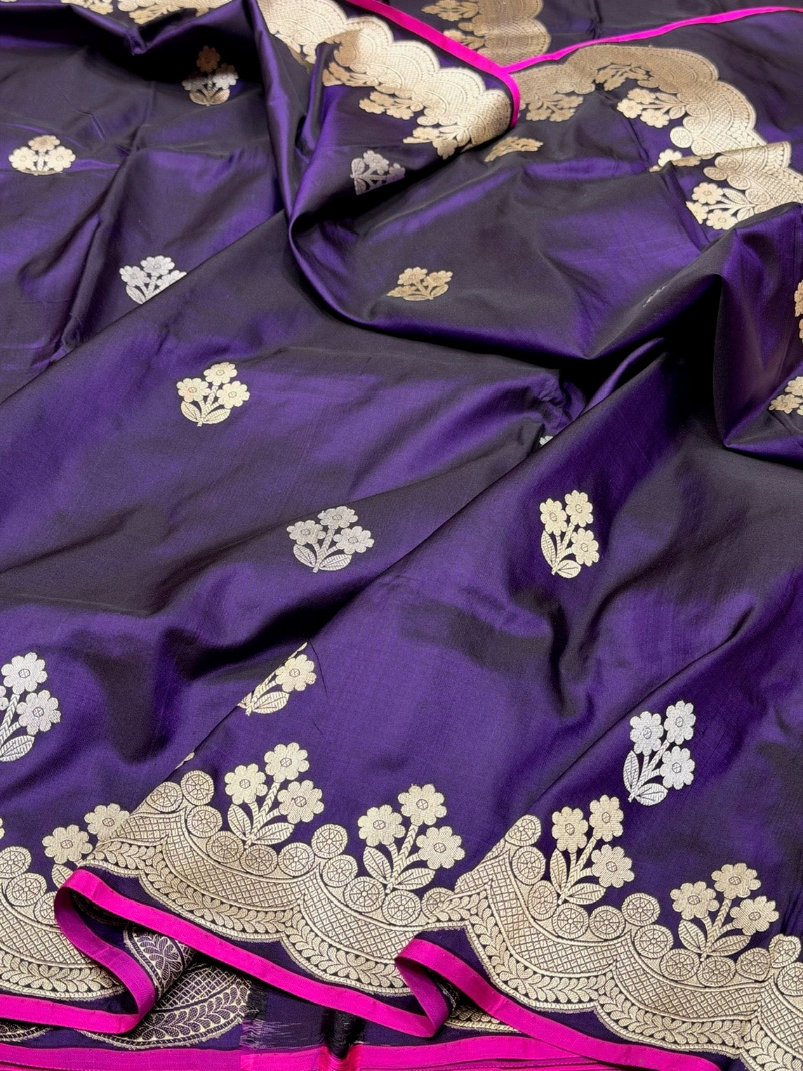 Purple Handwoven Pure Banarasi Katan Silk Saree – Authentic Kadwa Weave