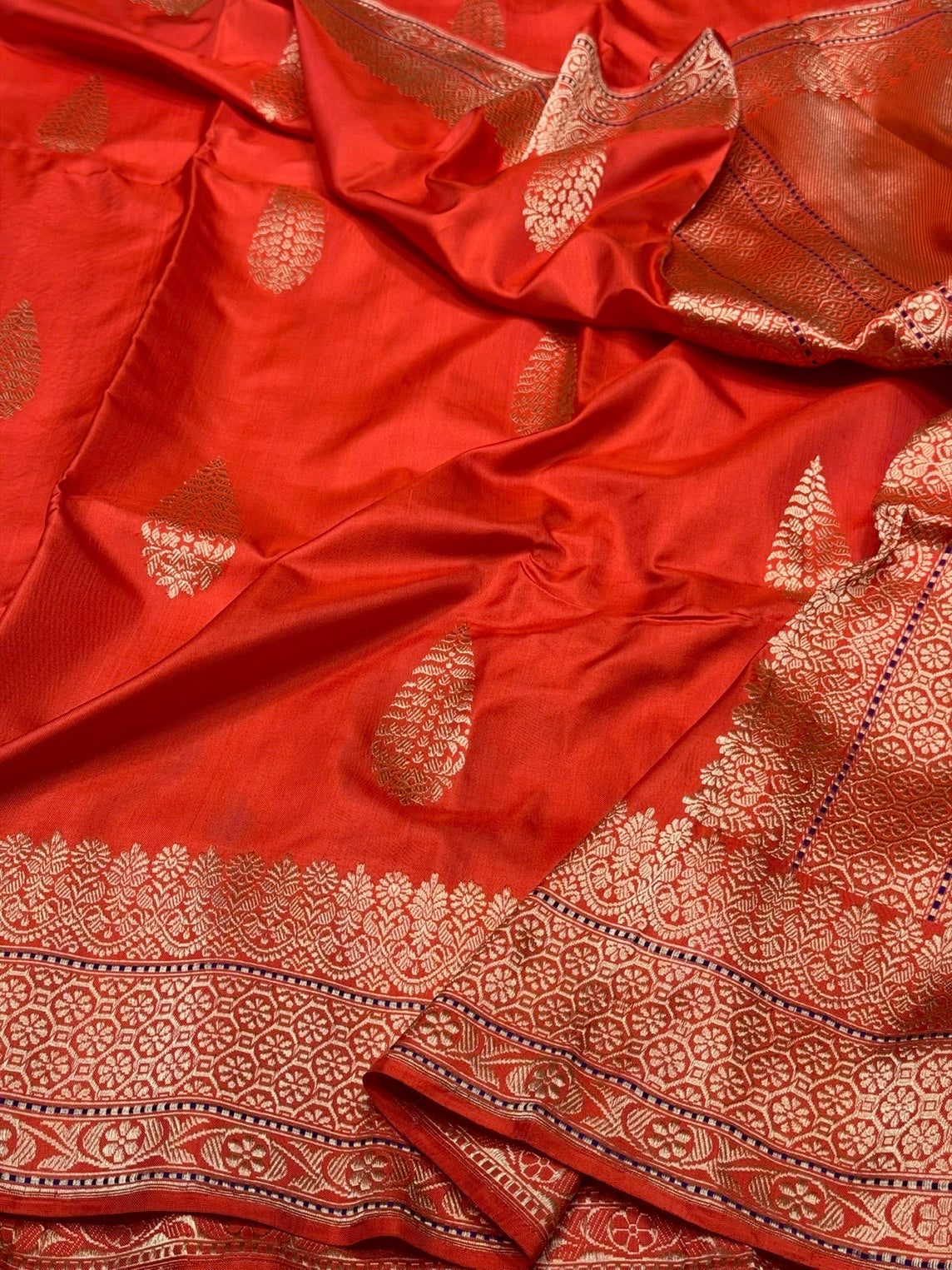 Orange Handwoven Pure Banarasi Ektara Silk Saree
