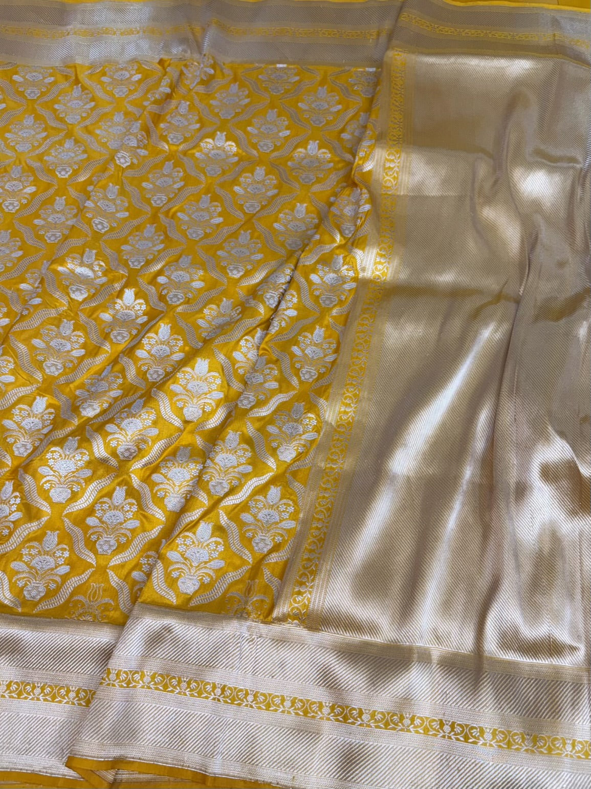 Gold Yellow Handwoven Pure Banarasi Katan Silk Saree