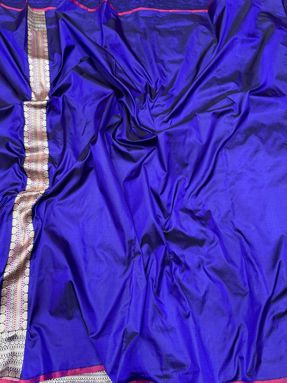 Royal Blue Handwoven Pure Banarasi Silk Saree – Kadwa Weave in 100% Katan Mulberry Silk