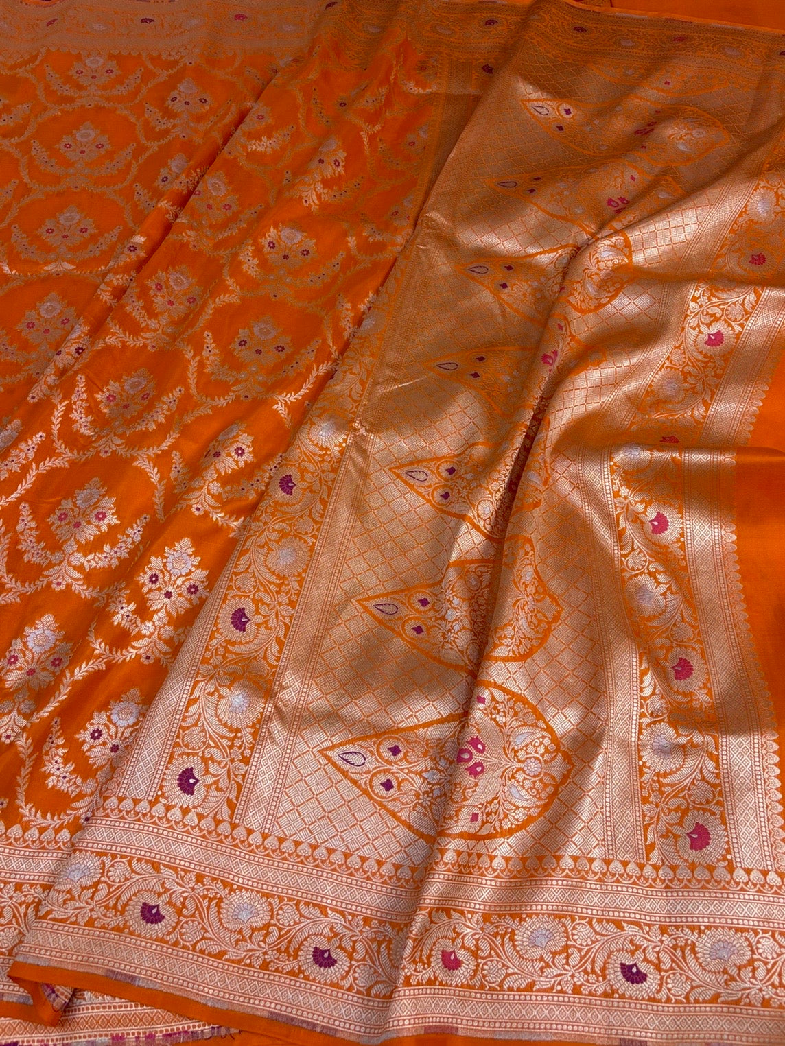 Orange Minakari Banarasi Pure Katan Silk Saree