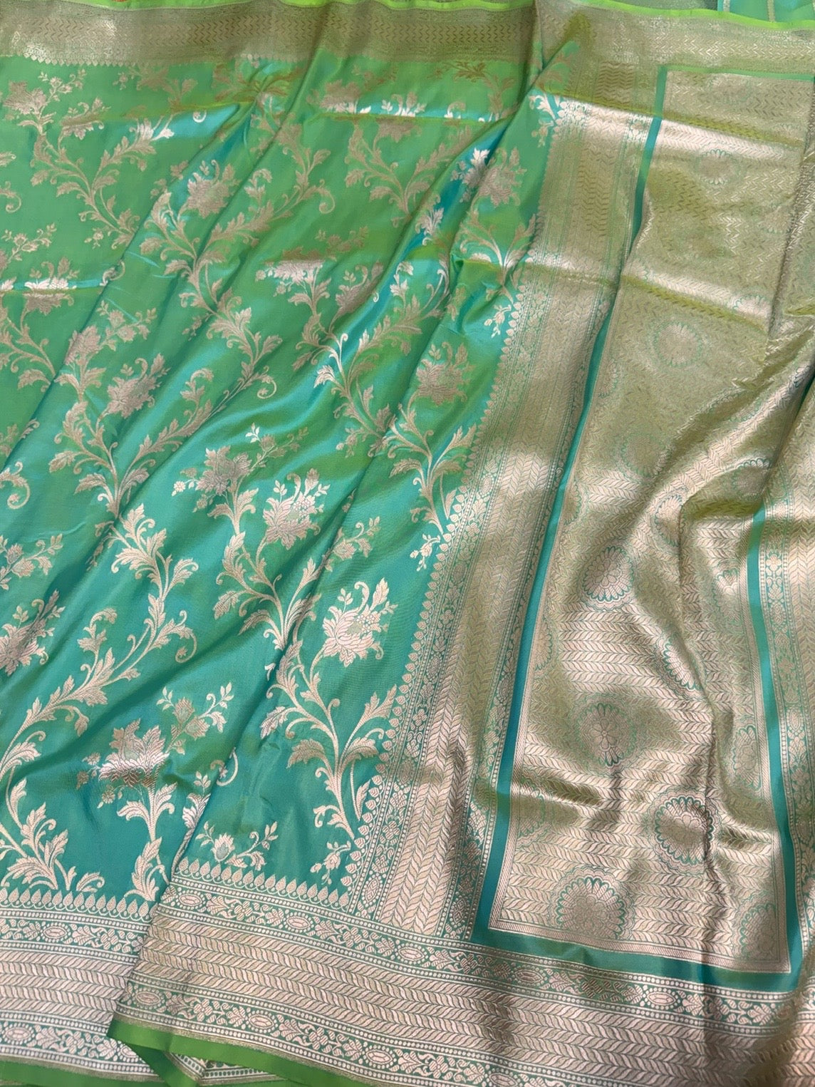 Sea Green Banarasi Pure Katan Silk Saree