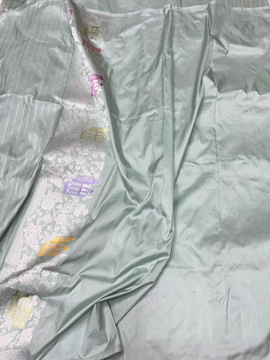 Powder Blue Handwoven Pure Banarasi Silk Saree