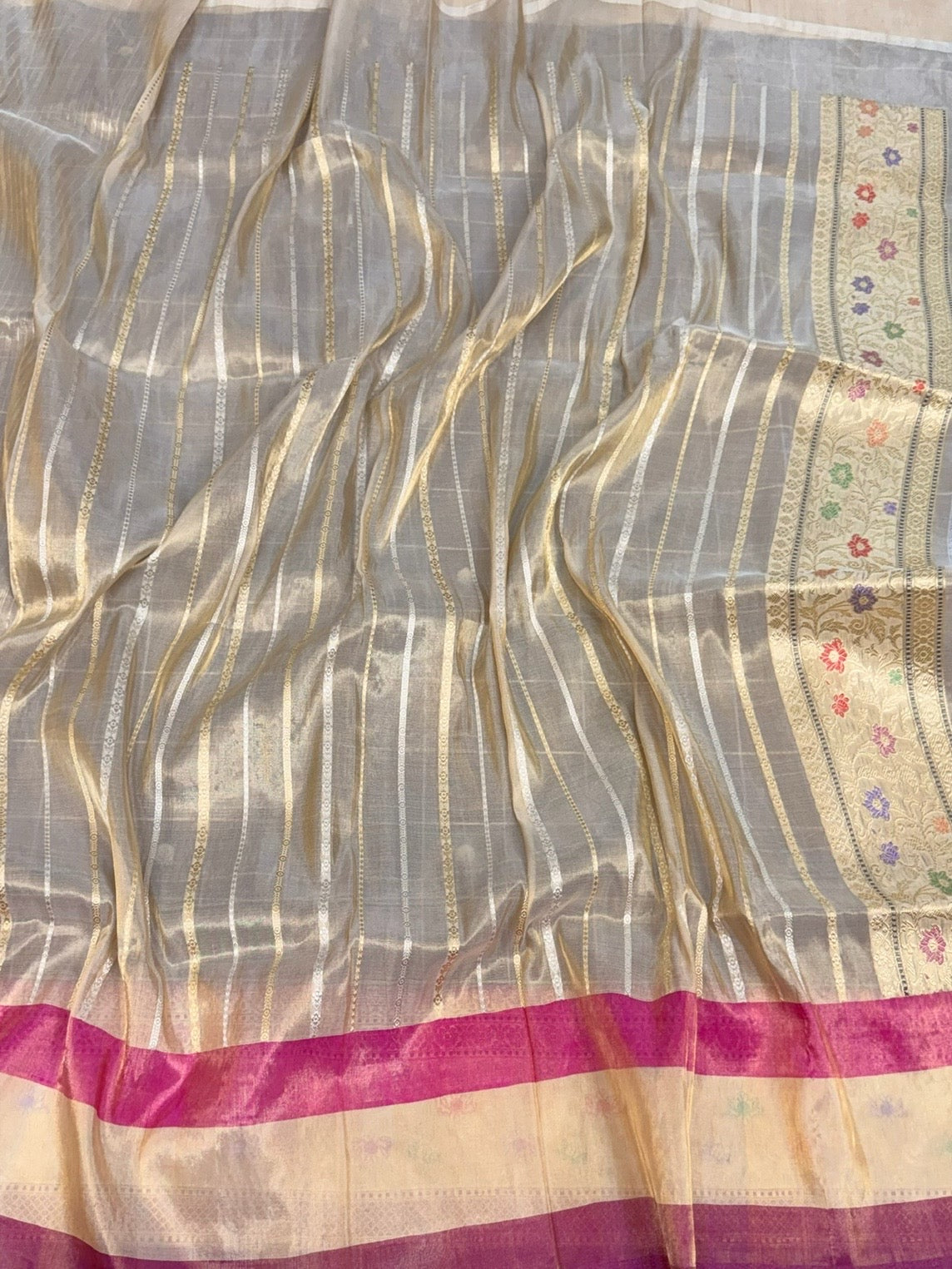 Navy Blue Handwoven Pure Banarasi Tissue Silk Saree