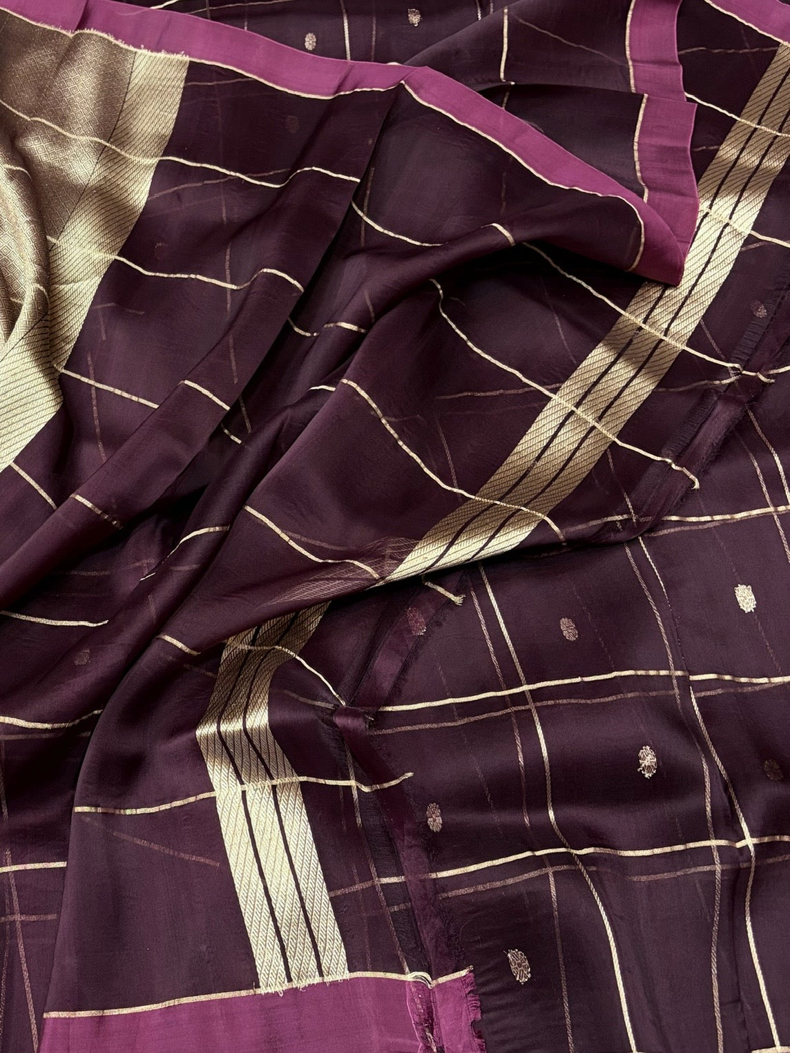 Wine Handwoven Pure Banarasi Organza Silk Saree