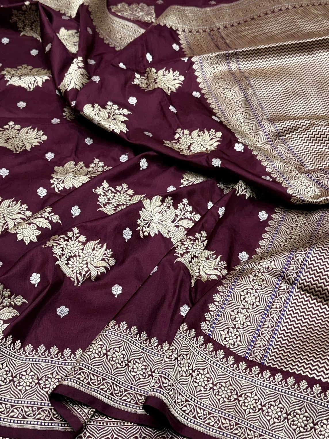 Wine Handwoven Pure Banarasi Silk Saree