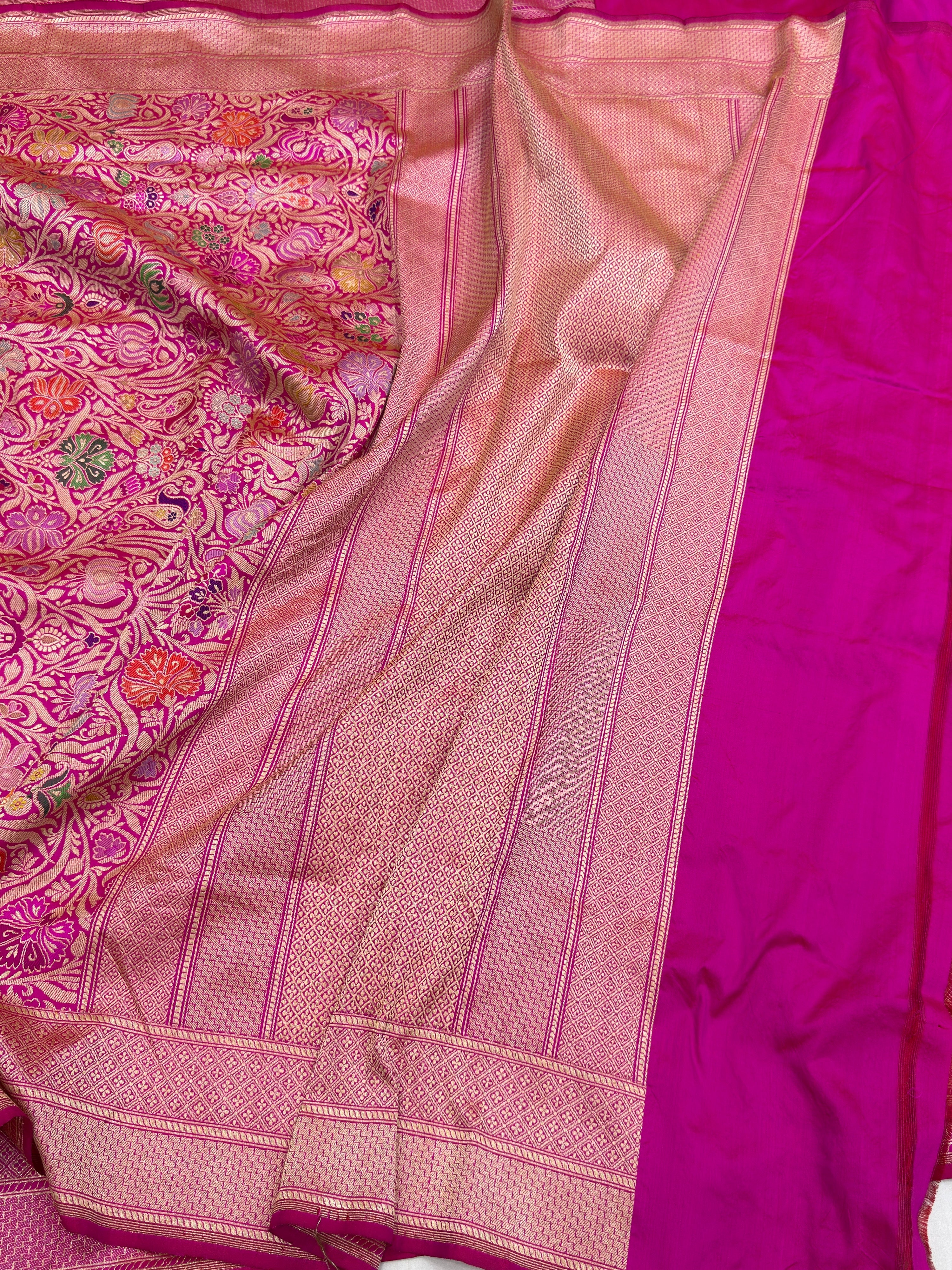 Rani Pink Handwoven Kimkhab Pure Katan Silk Brocade Saree