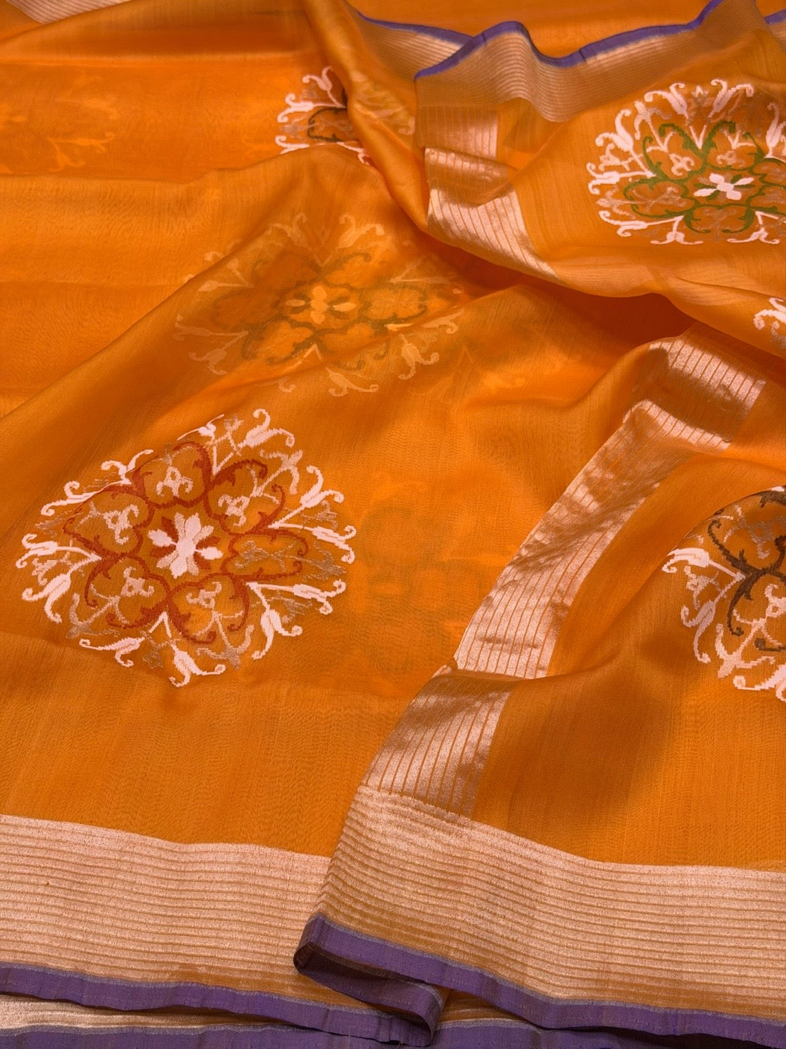 Orange Handwoven Pure Banarasi Organza Silk Saree