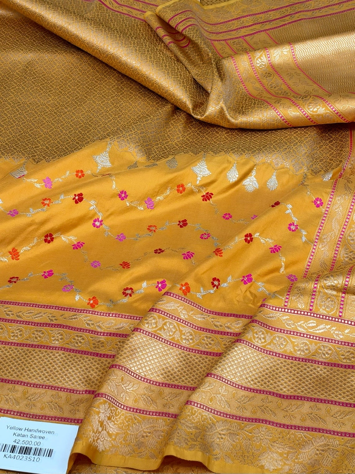 Yellow Handwoven Banarasi Pure Katan Silk Saree