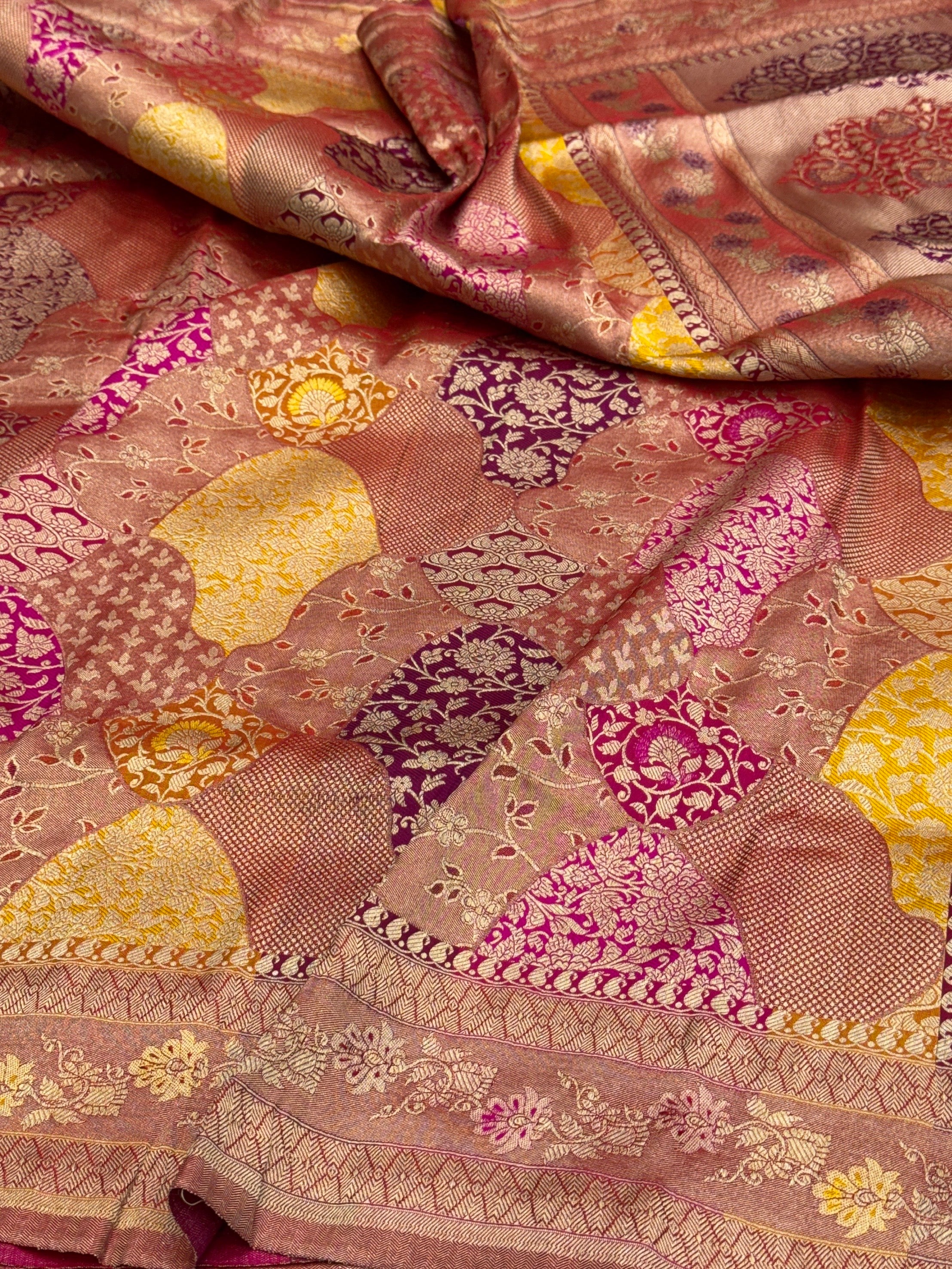 Multicolour Banarasi Pure Silk Saree – Cutwork Weave in 100% Pure Katan Silk