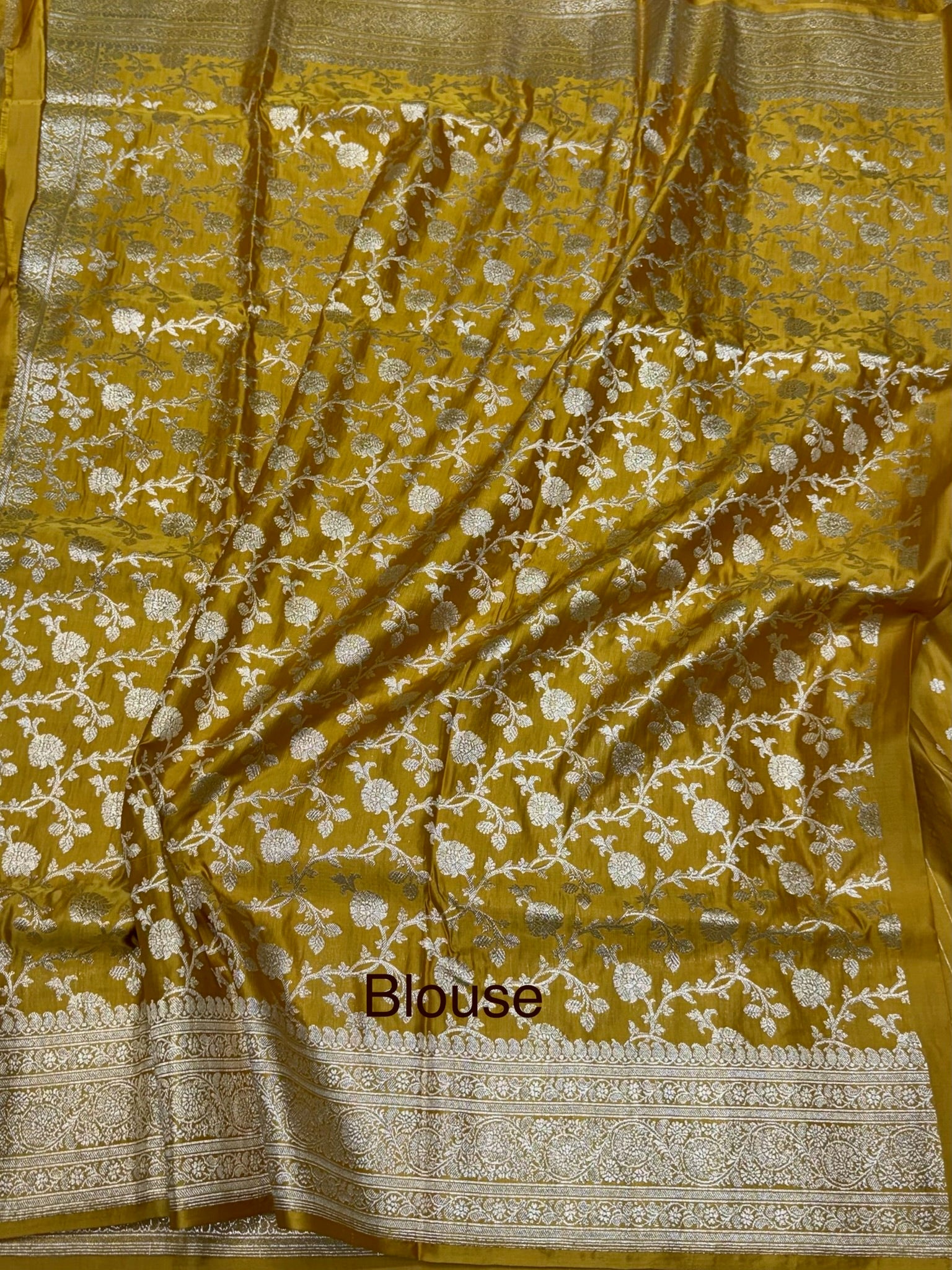 Yellow Handwoven Vintage Pure Banarasi Satin Silk Saree