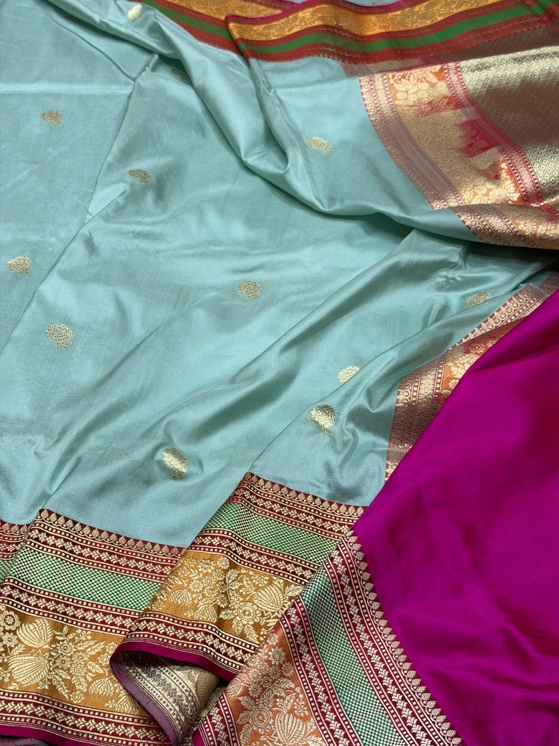 Powder Blue Handwoven Pure Banarasi Silk Saree