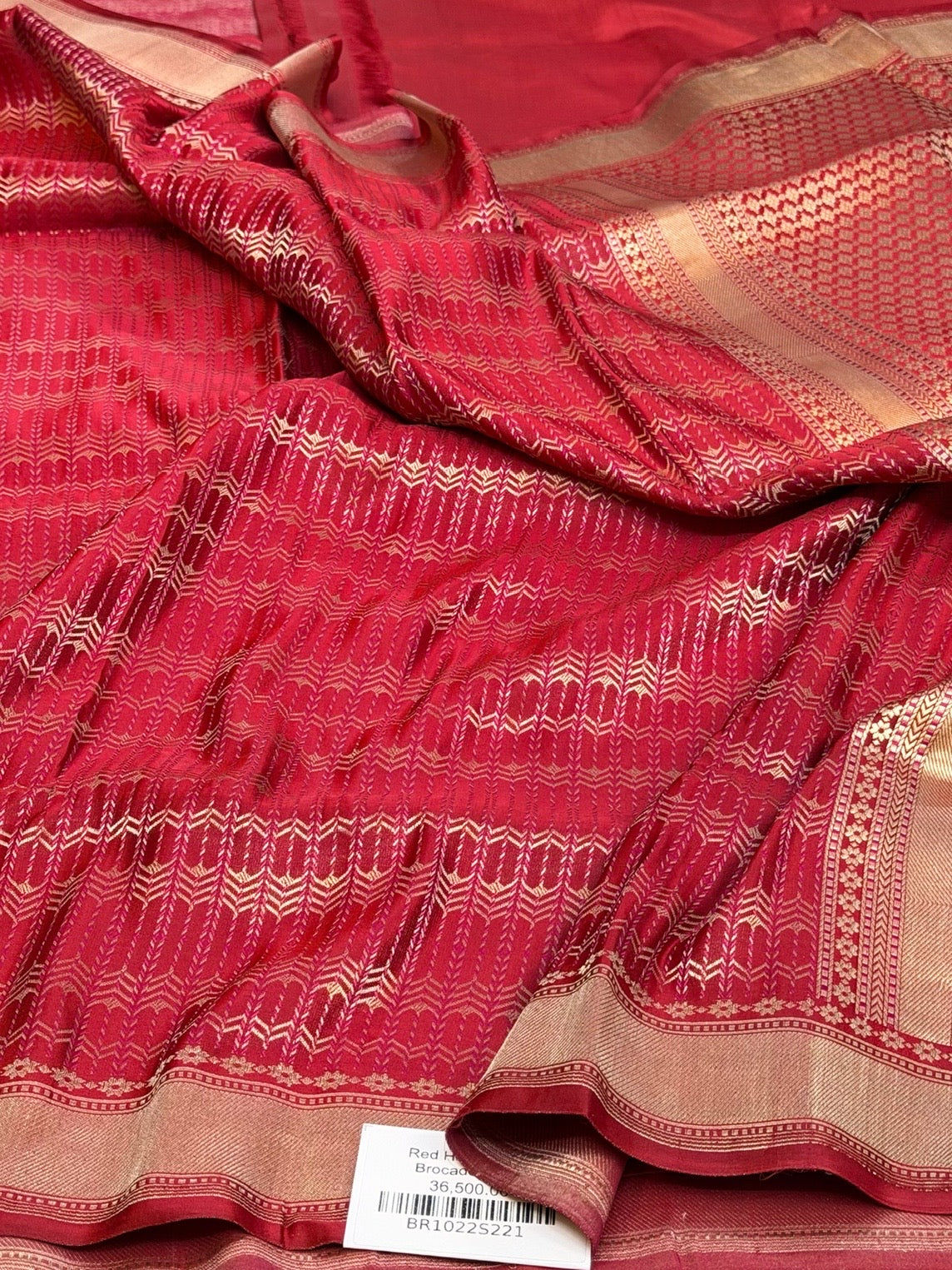 Red Handwoven Pure Banarasi Satin Tanchoi Silk Saree