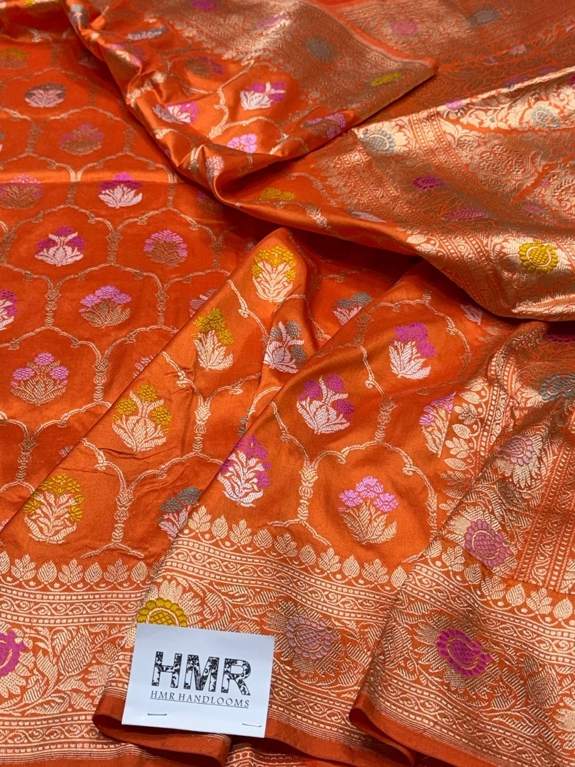 Orange Handwoven Pure Banarasi Silk Saree