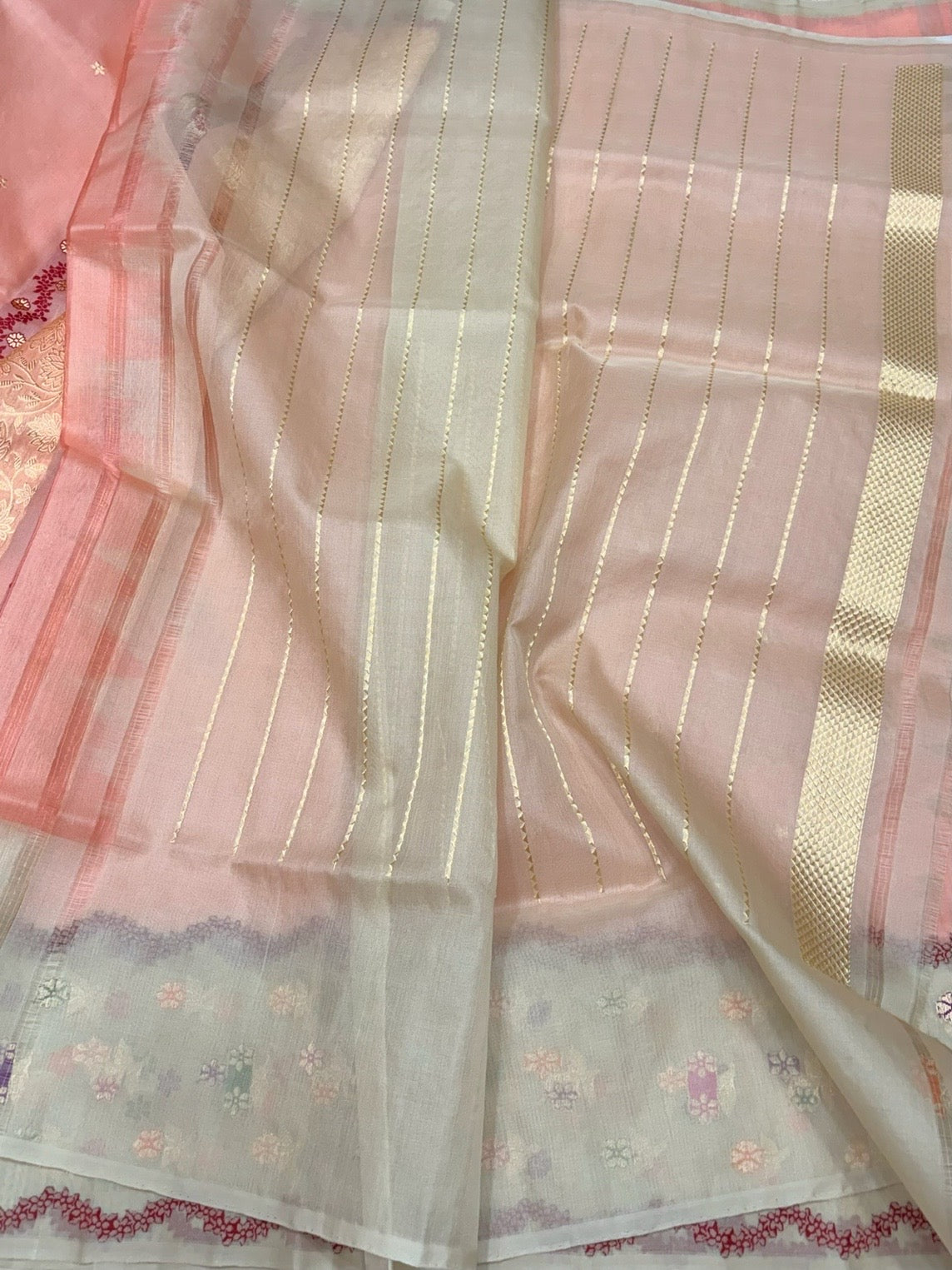 Peach Handwoven Pure Organza Silk Saree