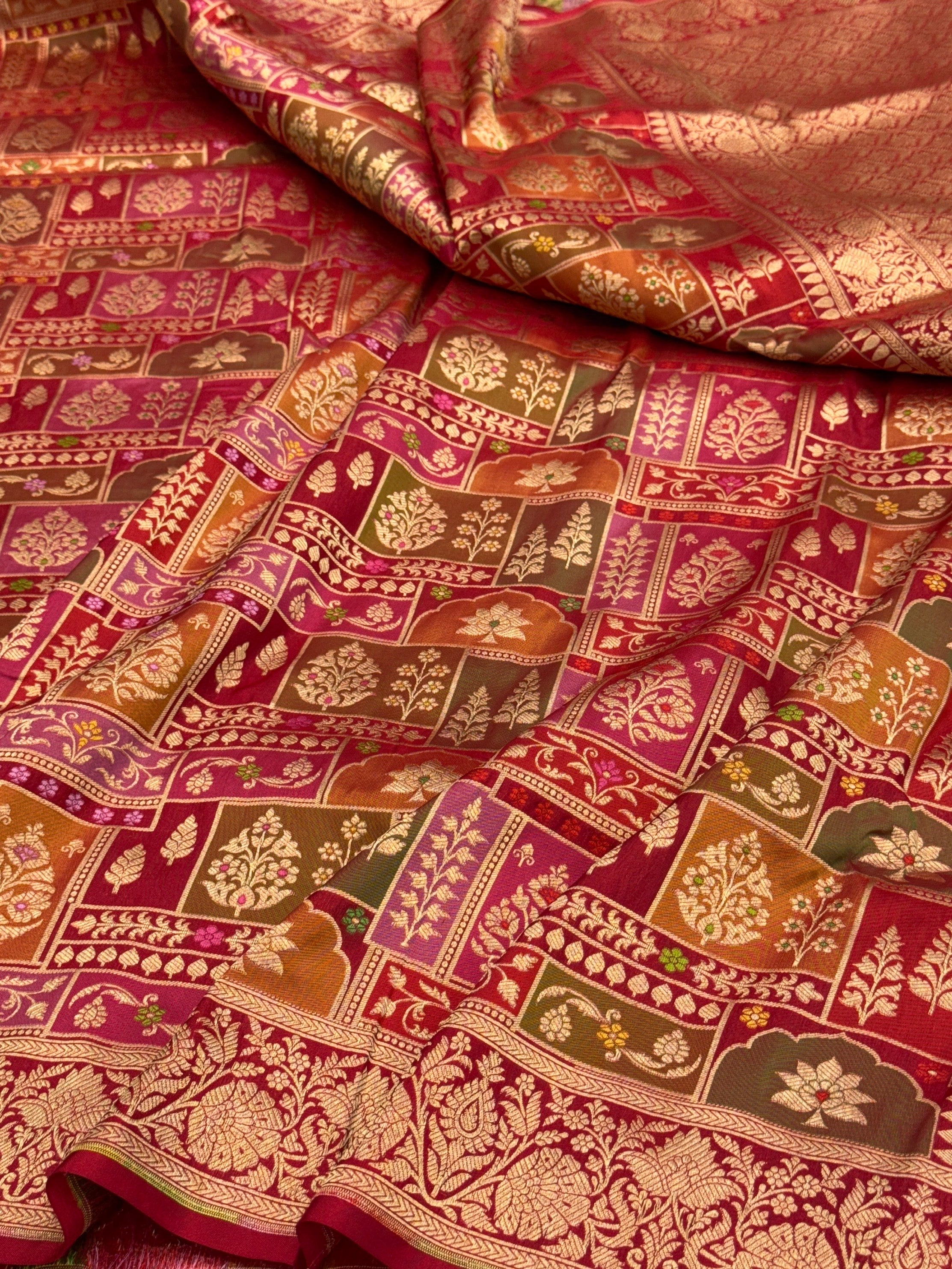 Multicolour Banarasi Pure Silk Saree – Cutwork Weave in 100% Pure Katan Silk