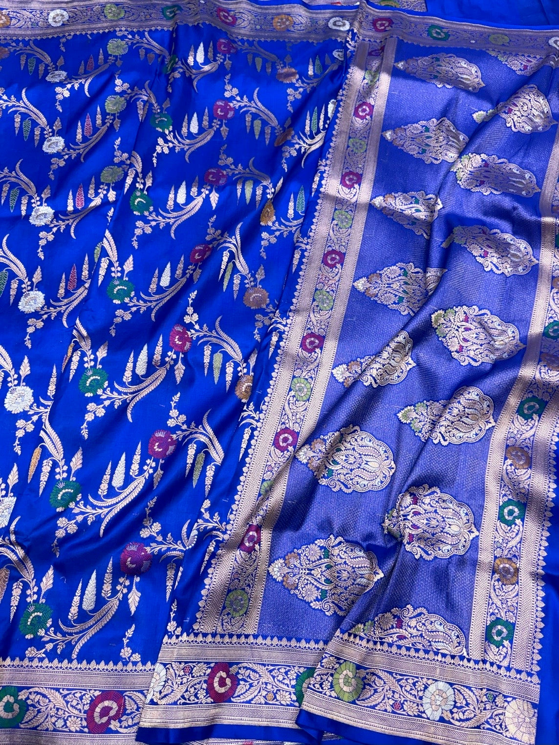 Royal Blue Banarasi Minakari Pure Katan Silk Saree | Pure Silk | Minakari Work | Cutwork Technique | Banarasi Katan Silk Saree