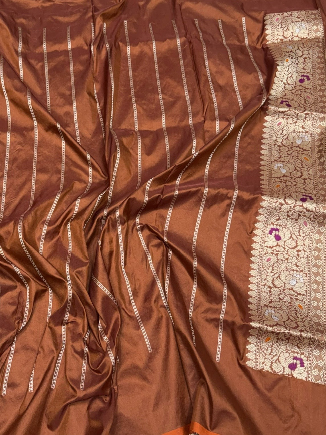Brown Handwoven Pure Banarasi Rangkaat Silk Saree
