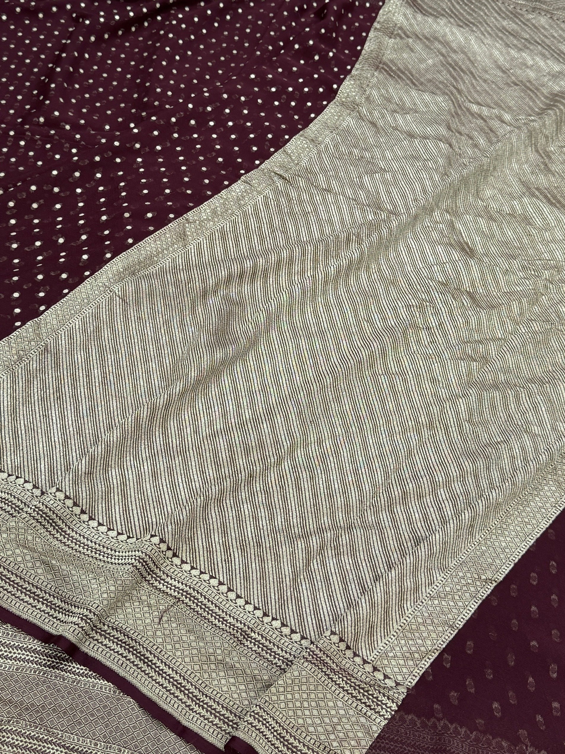 Wine Pure Banarasi Chiffon Georgette Saree