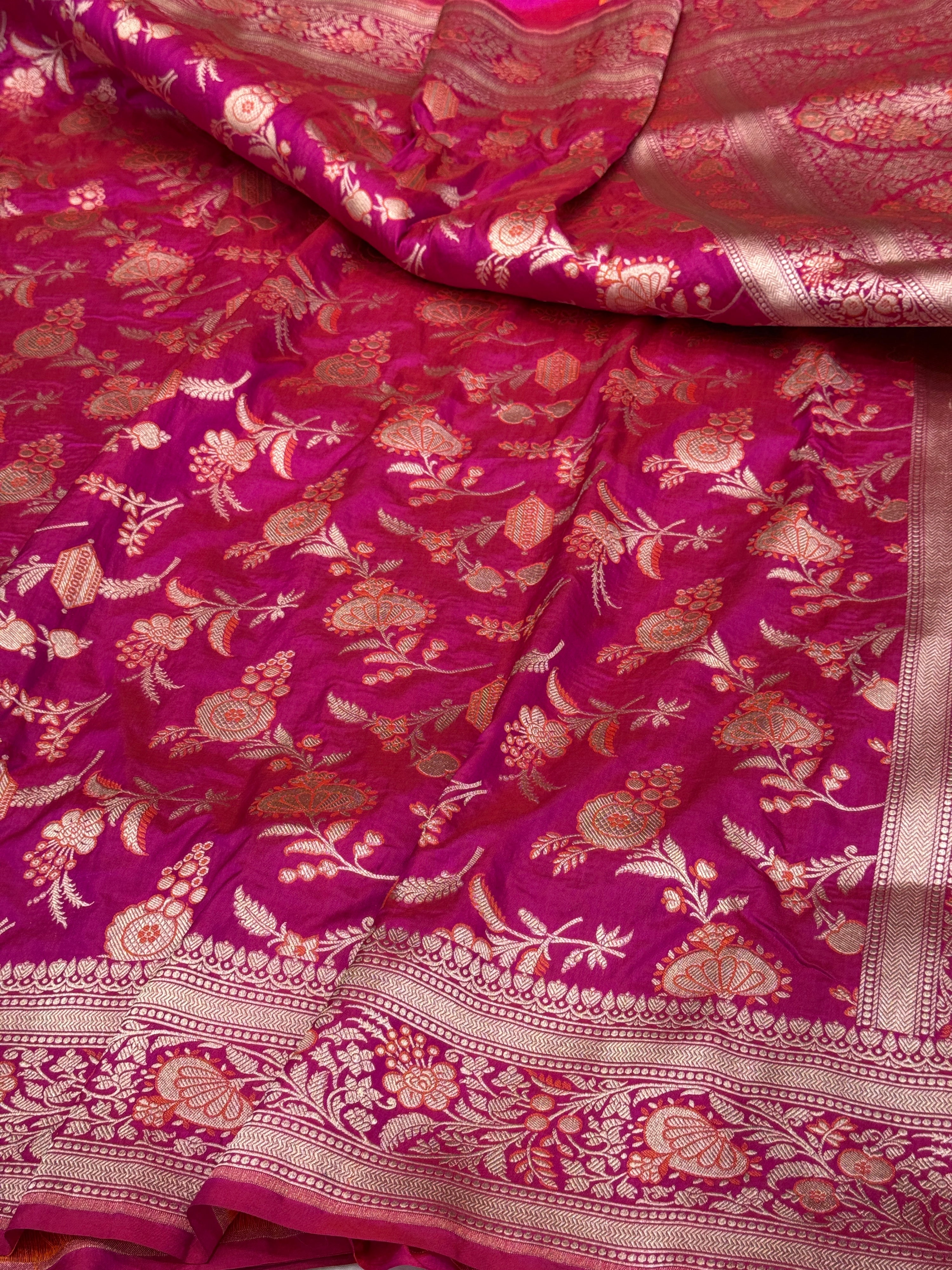 Rani Pink Banarasi Minakari Pure Katan Silk Saree