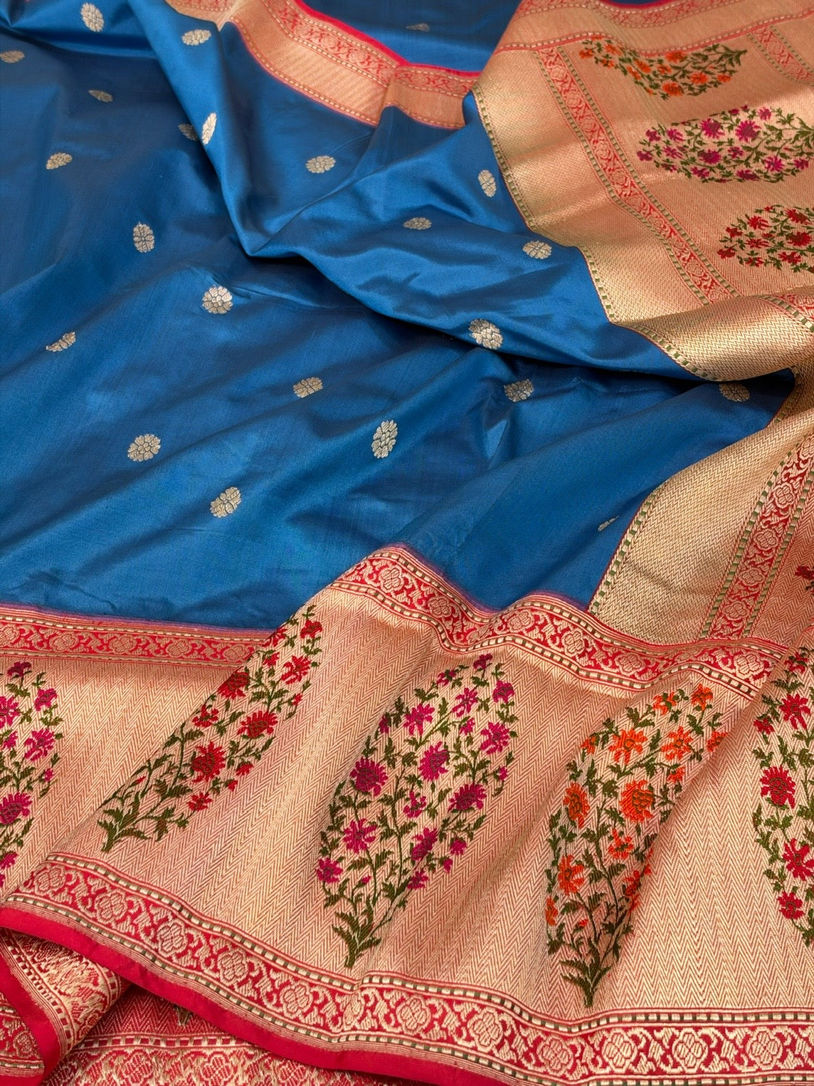 German Blue Handwoven Pure Banarasi Ektara Silk Saree