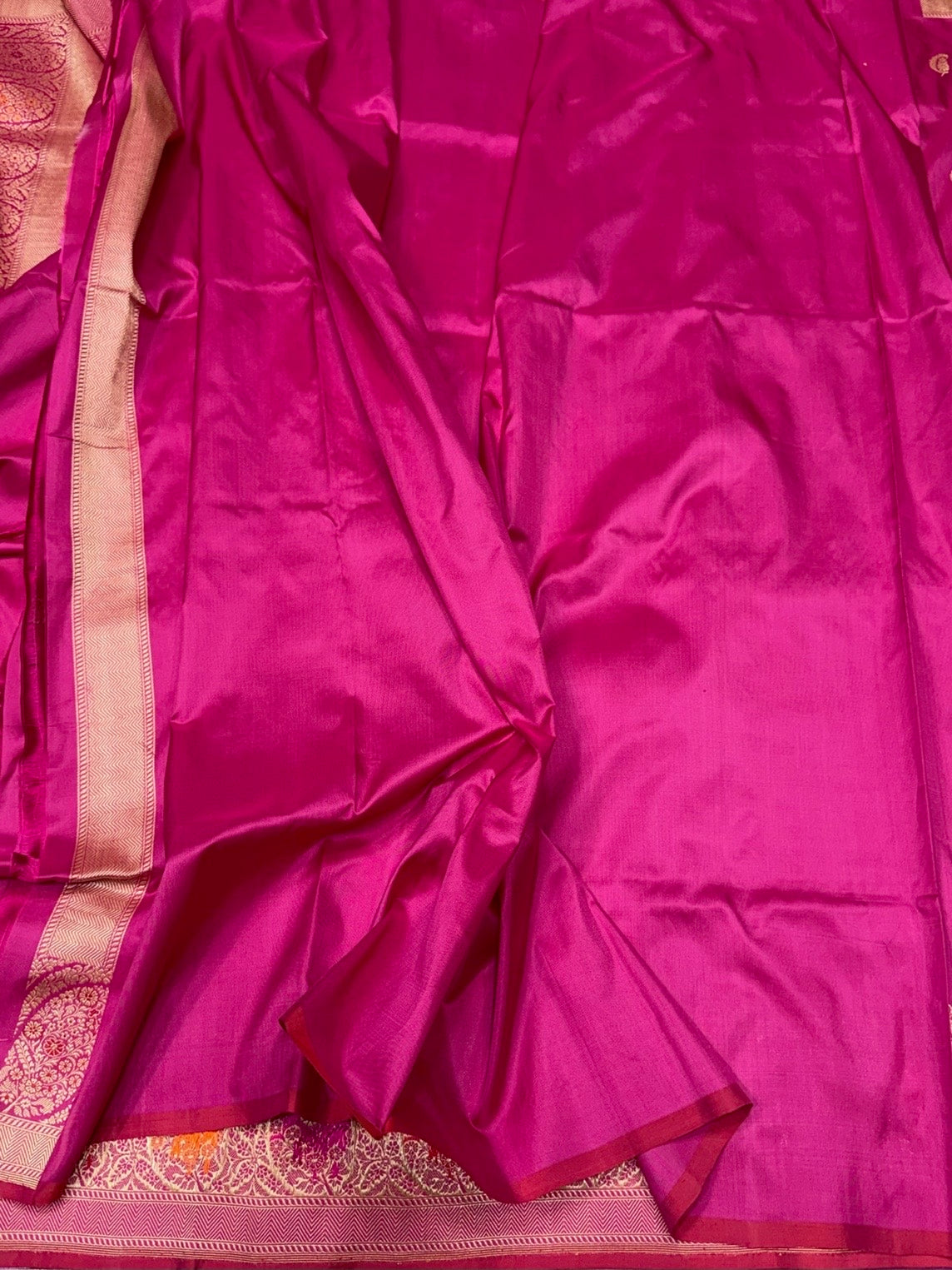 Rani Pink Handwoven Pure Banarasi Silk Saree in Kadwa Weave | Authentic Katan Mulberry Silk