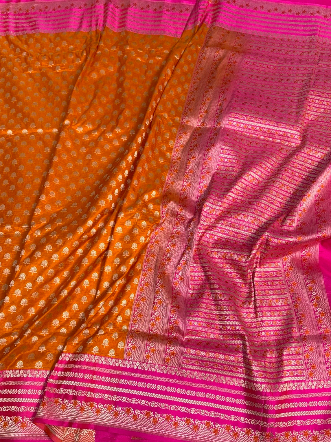 Orange Banarasi Pure Satin Border Silk Saree